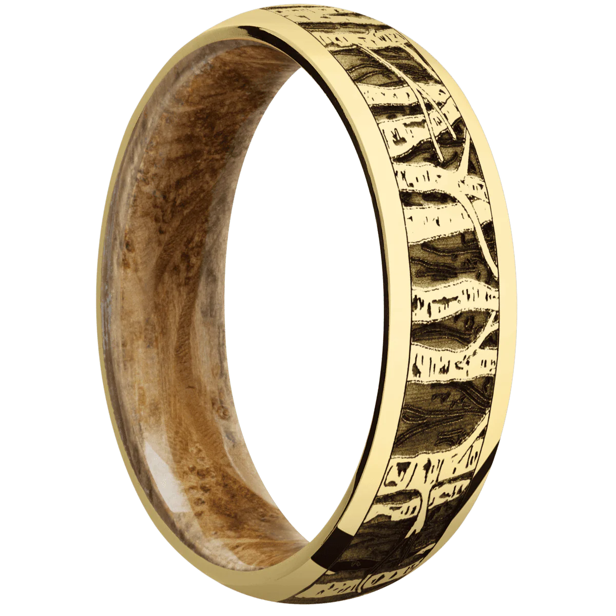 10K Yellow Gold + Polish Finish + Whiskey Barrel