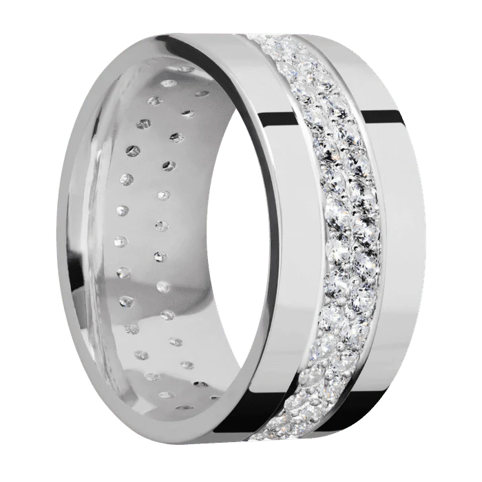 10mm wide Flat Inconel Ring with Polish Finish / 2 Row Eternity Round .03 carat Standard Lab Grown Diamond Bead Channel-Set Gemstones - Image 2