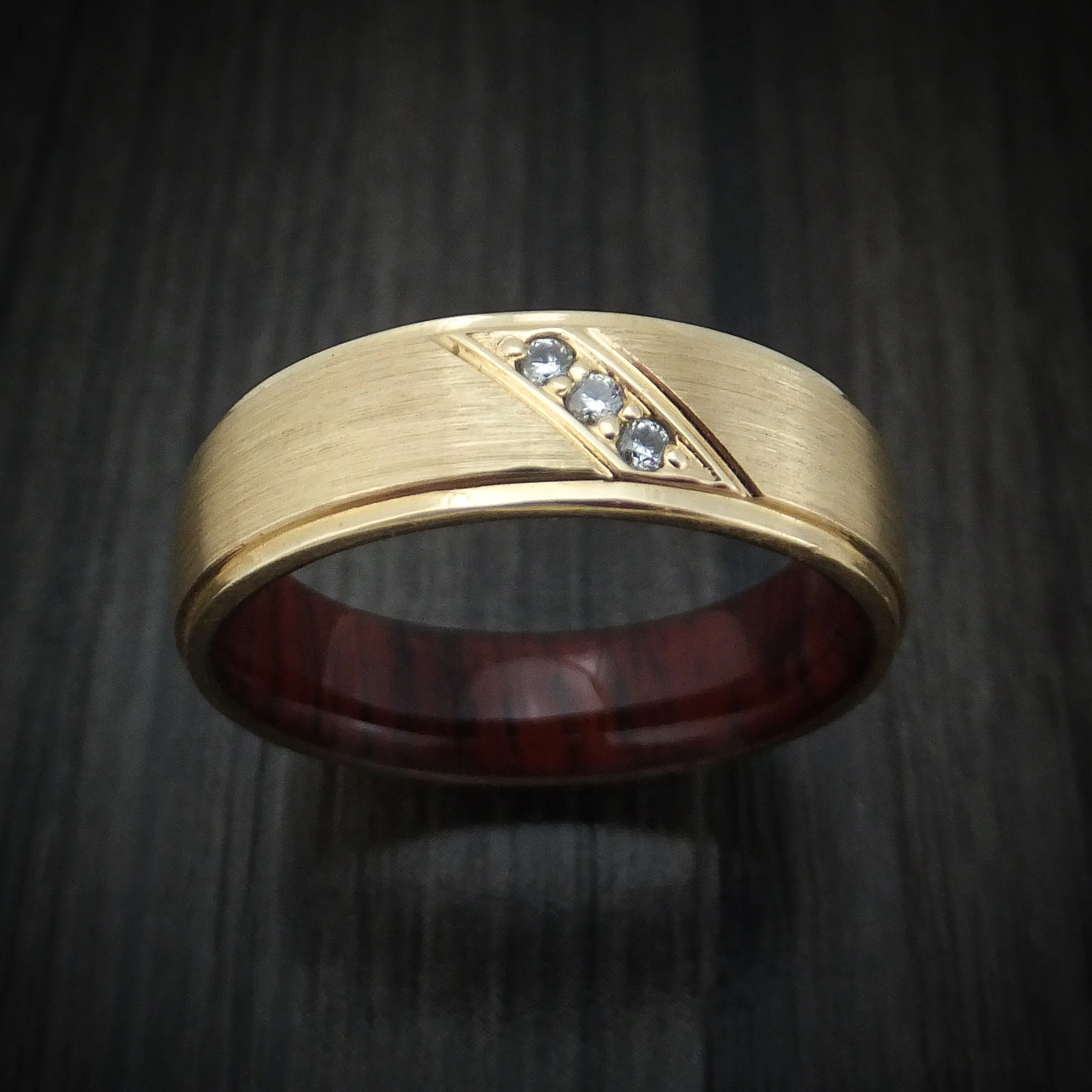 14K Gold and Lab Diamond Men's Ring with Wood Sleeve - Image 2
