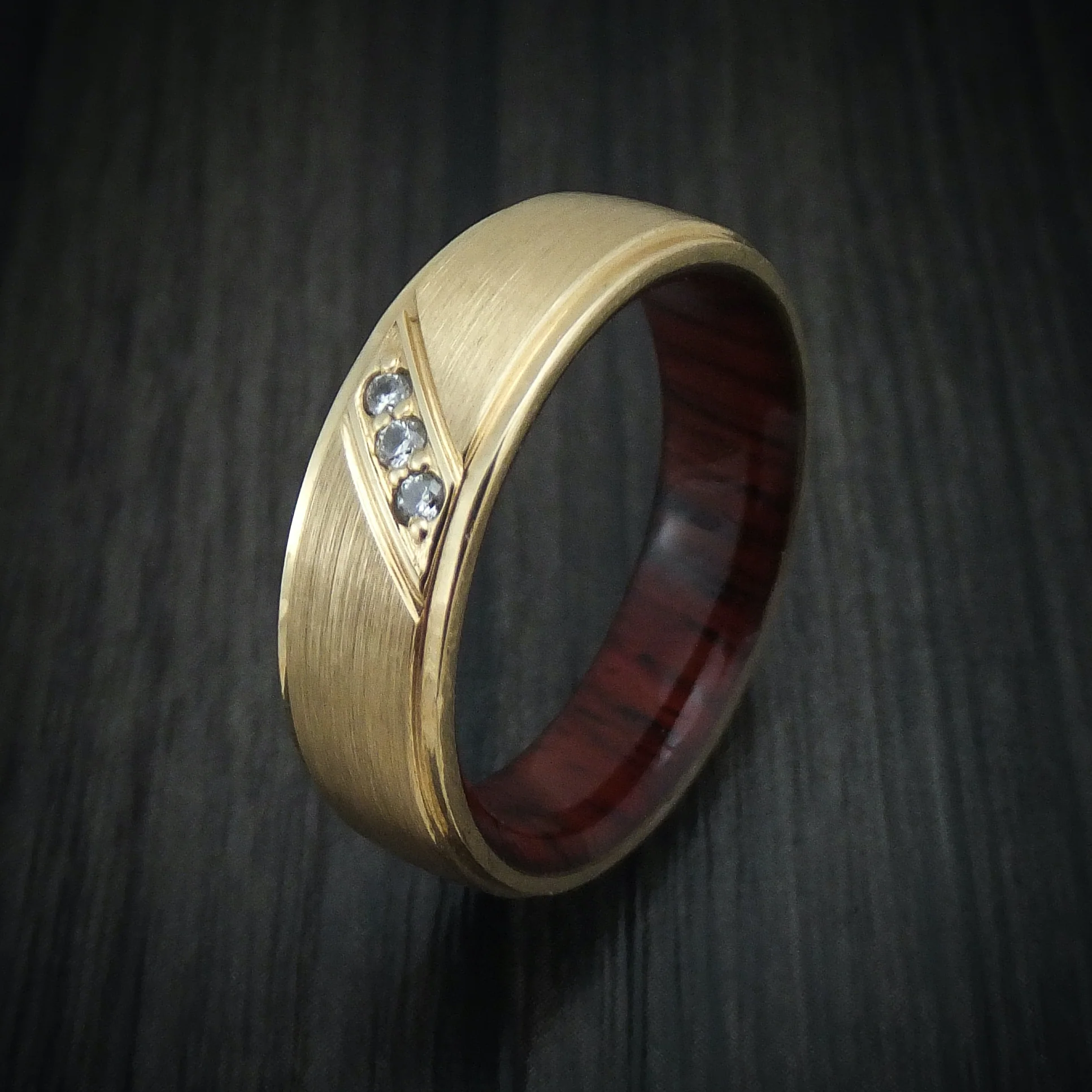 14K Gold and Lab Diamond Men's Ring with Wood Sleeve - Image 4