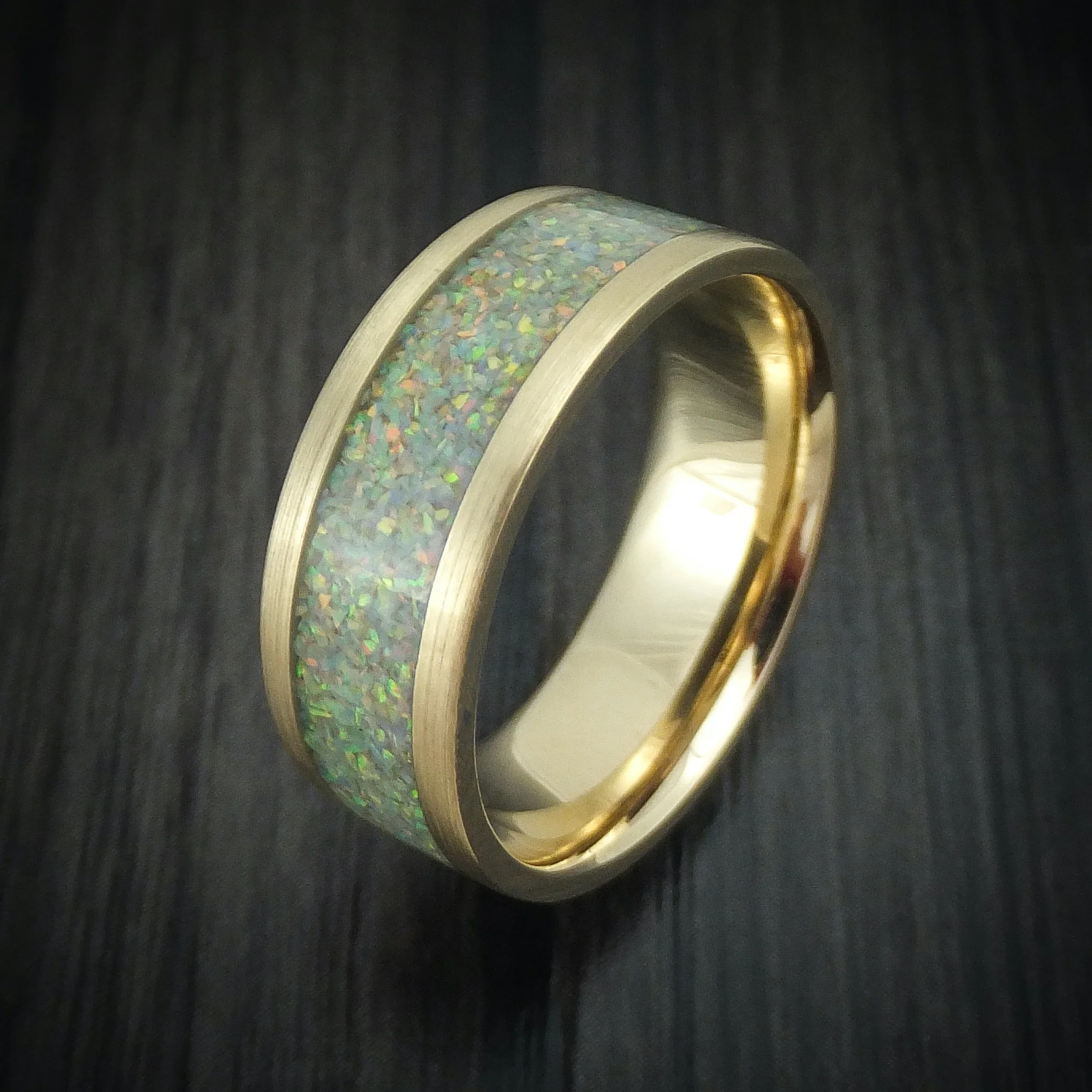 Yellow Gold and Opal Custom Made Men's Band - Image 4