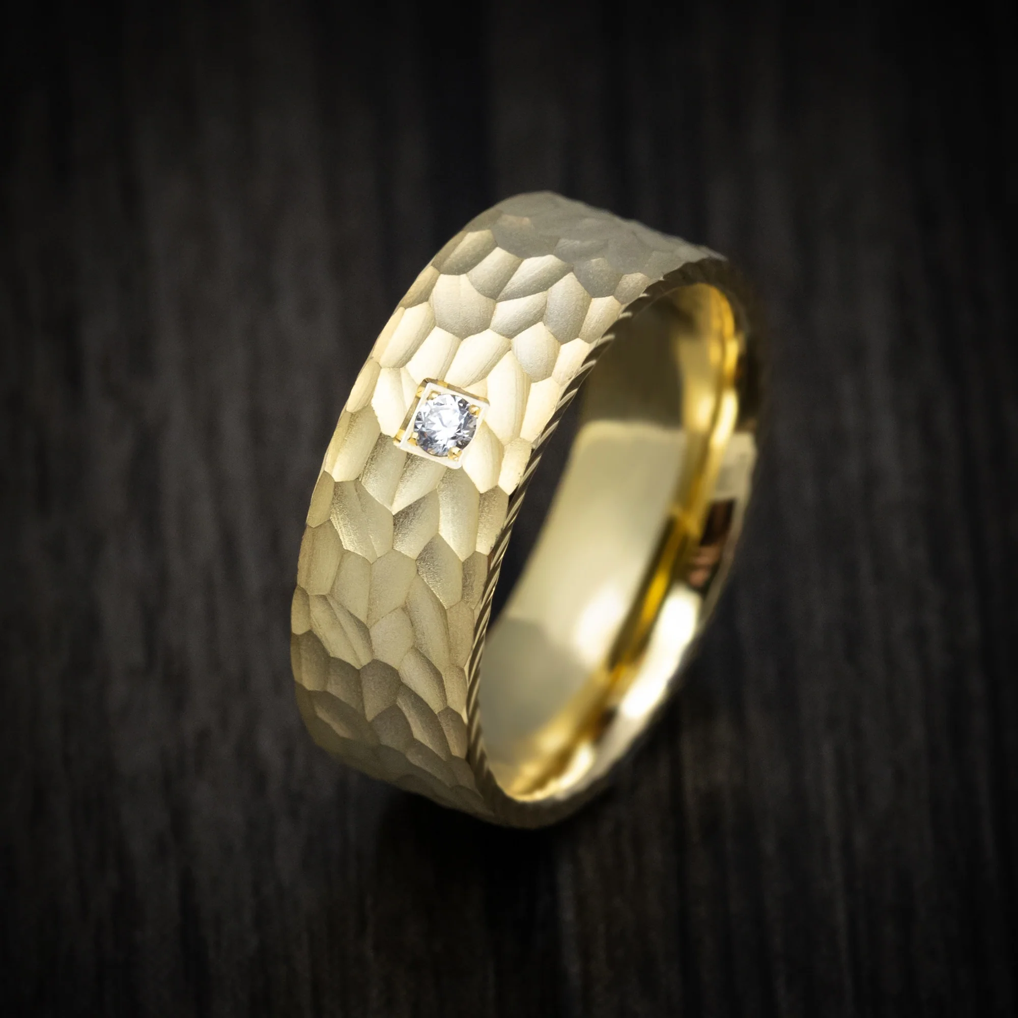14K Gold Men's Ring with White Diamond - Image 3