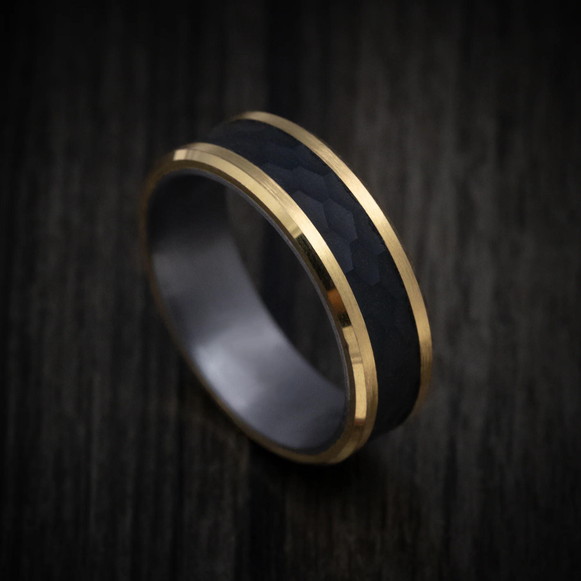 14K Gold Ring with Carbon Fiber Inlay and Tantalum Sleeve