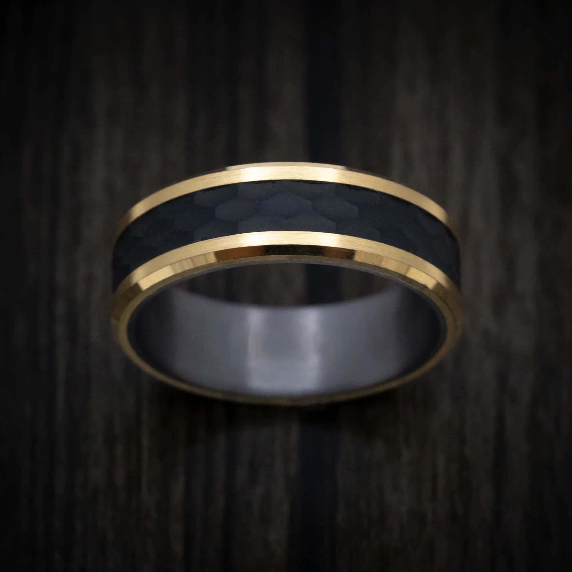 14K Gold Ring with Carbon Fiber Inlay and Tantalum Sleeve - Image 2