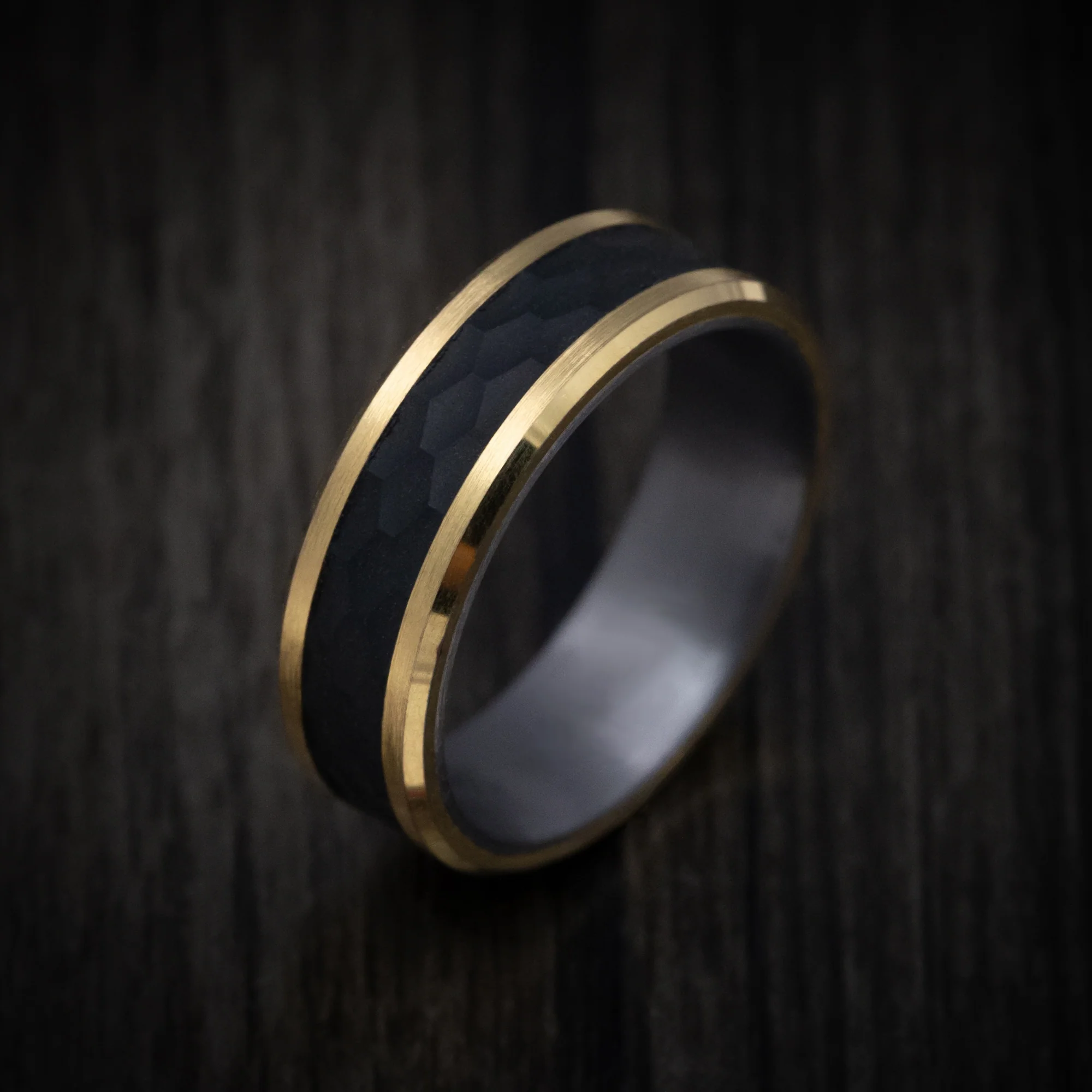 14K Gold Ring with Carbon Fiber Inlay and Tantalum Sleeve - Image 3