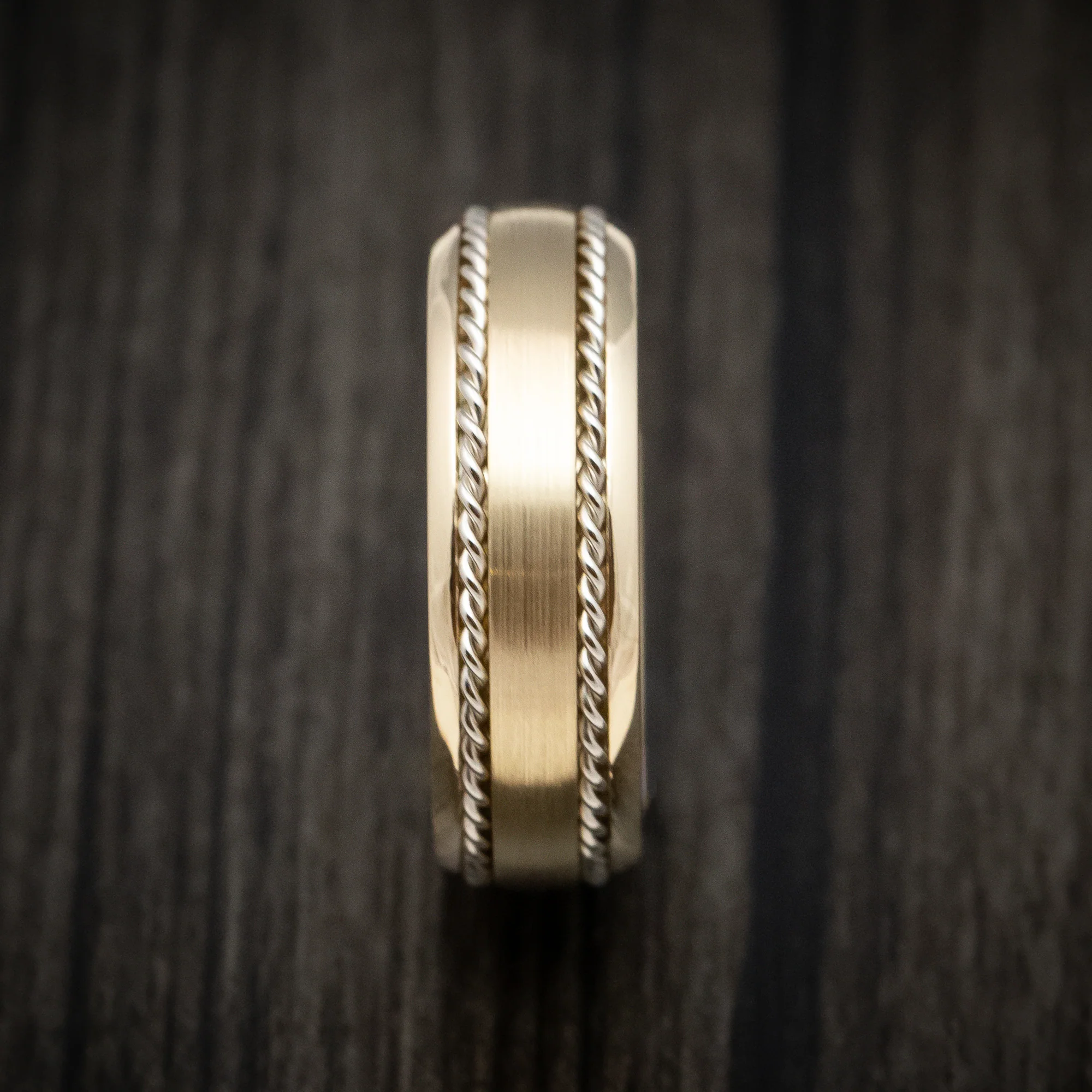 Yellow Gold Men's Ring with Gold Braided Inlays Custom Made - Image 3