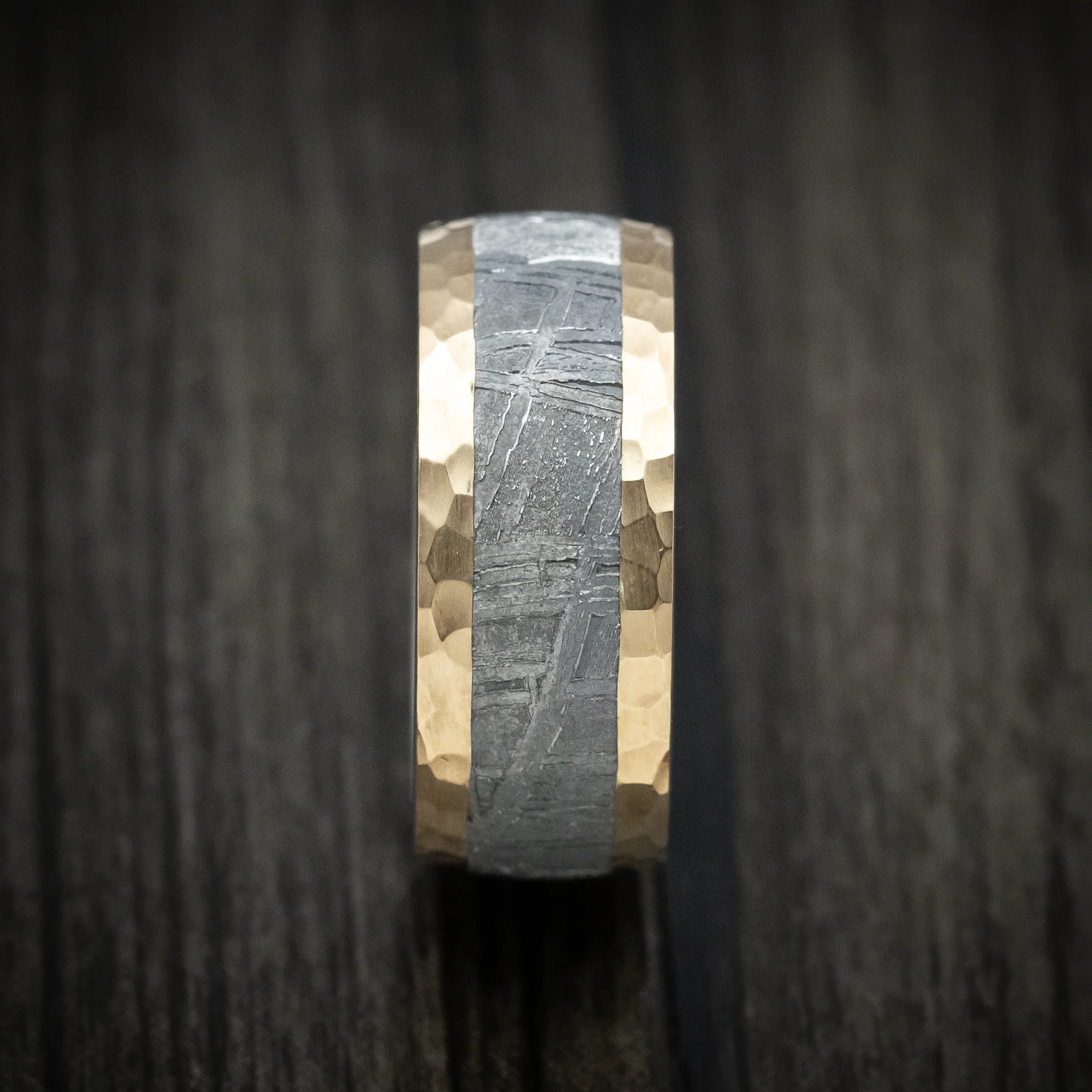 14K Gold Men's Ring with Meteorite Inlay and Tantalum Sleeve Custom Made Band - Image 3