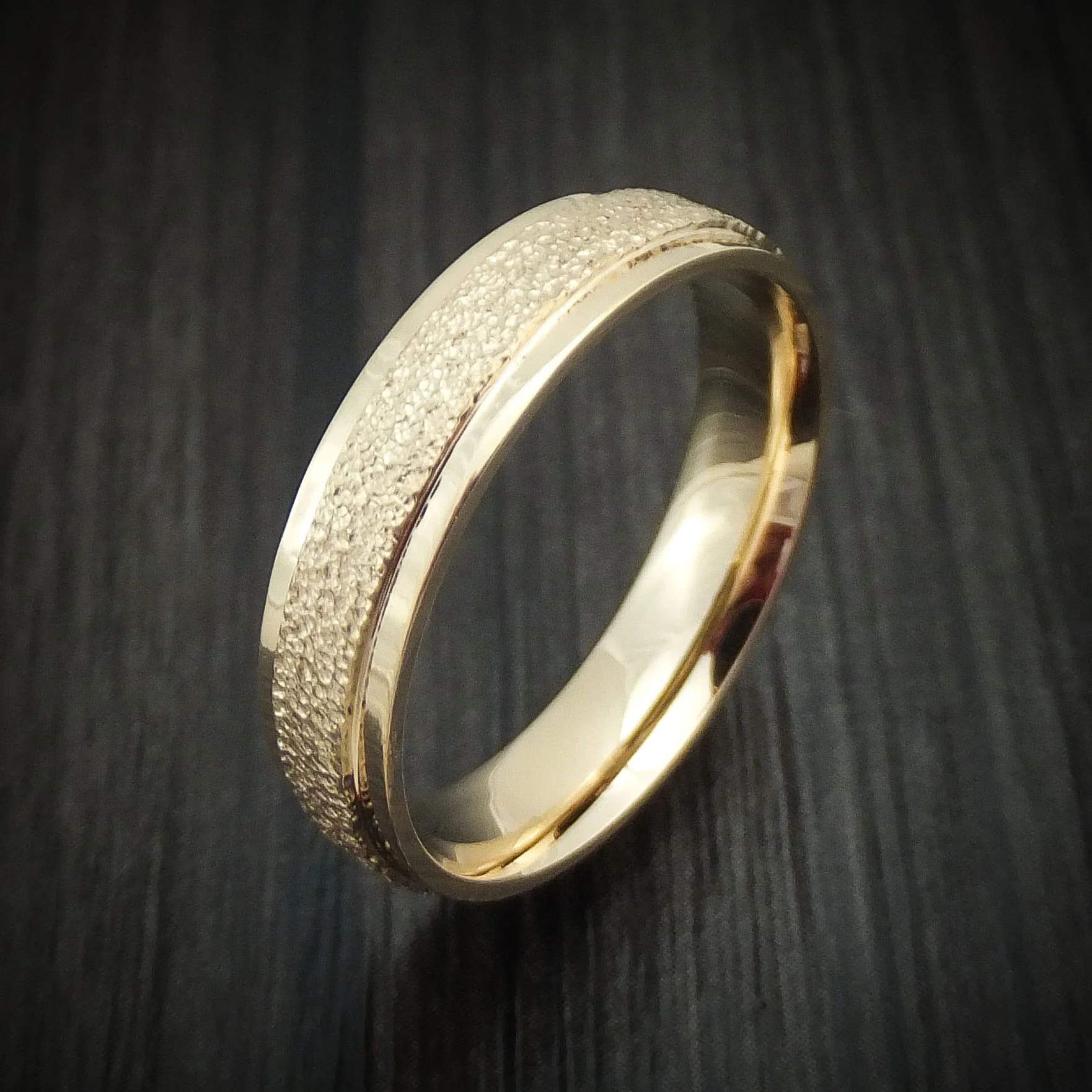 Yellow Gold Stipple Finish Band Custom Made Men's Ring - Image 4