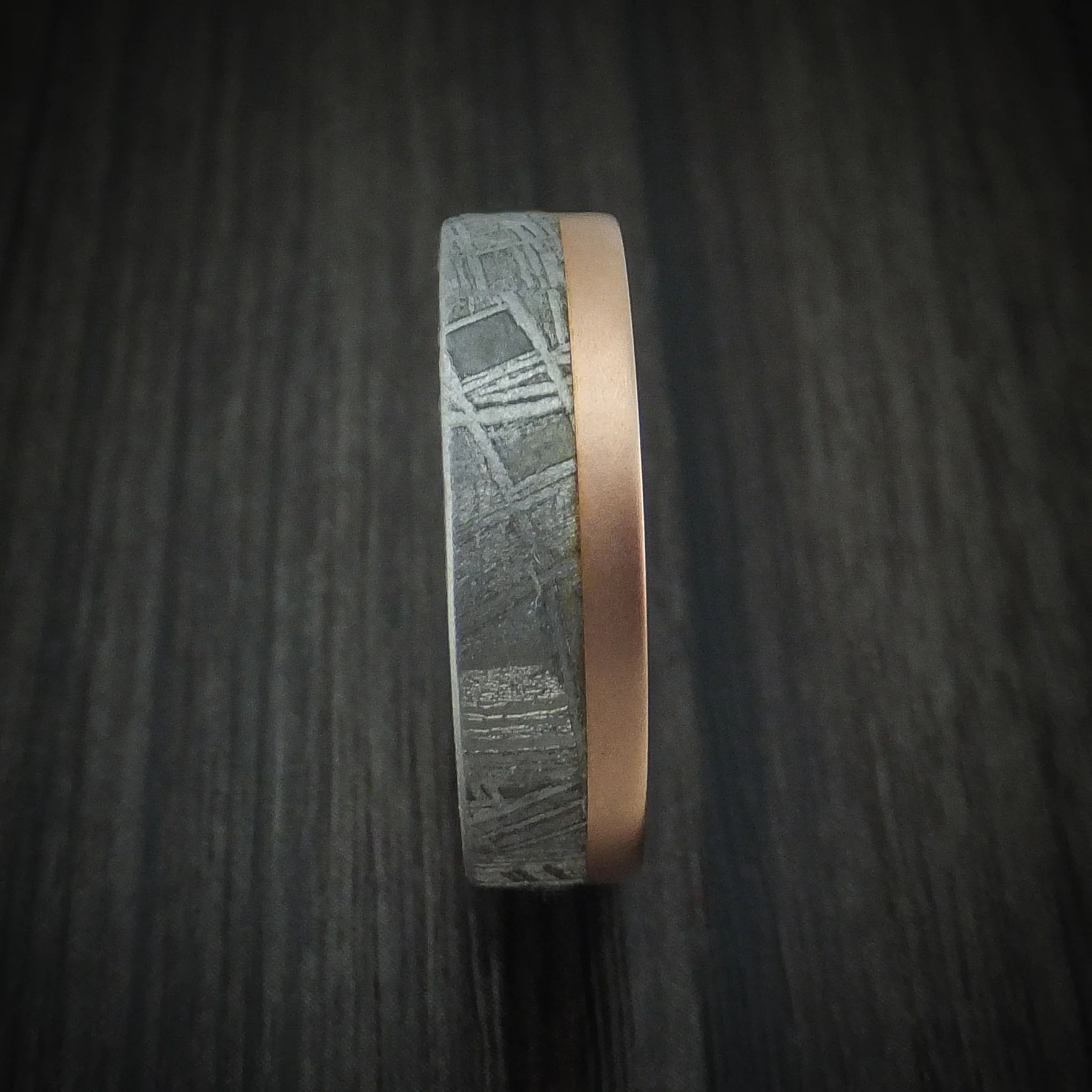 14K Rose Gold and Gibeon Meteorite Men's Ring Custom Made Band - Image 3