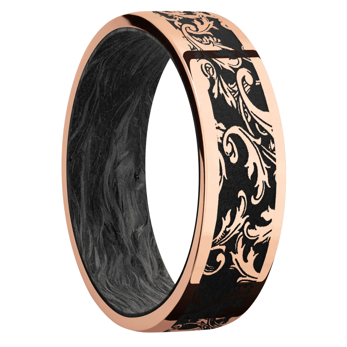 14K Rose Gold + Polish Finish + Forged Carbon Fiber
