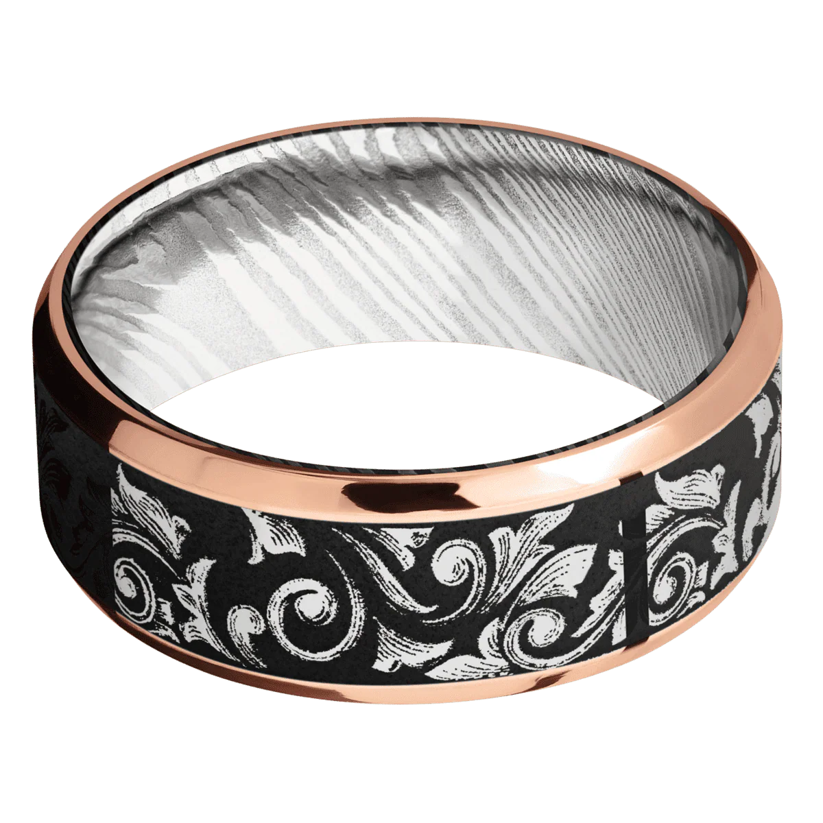 14K Rose Gold + Polish , Polish Finish + Damascus - Image 3