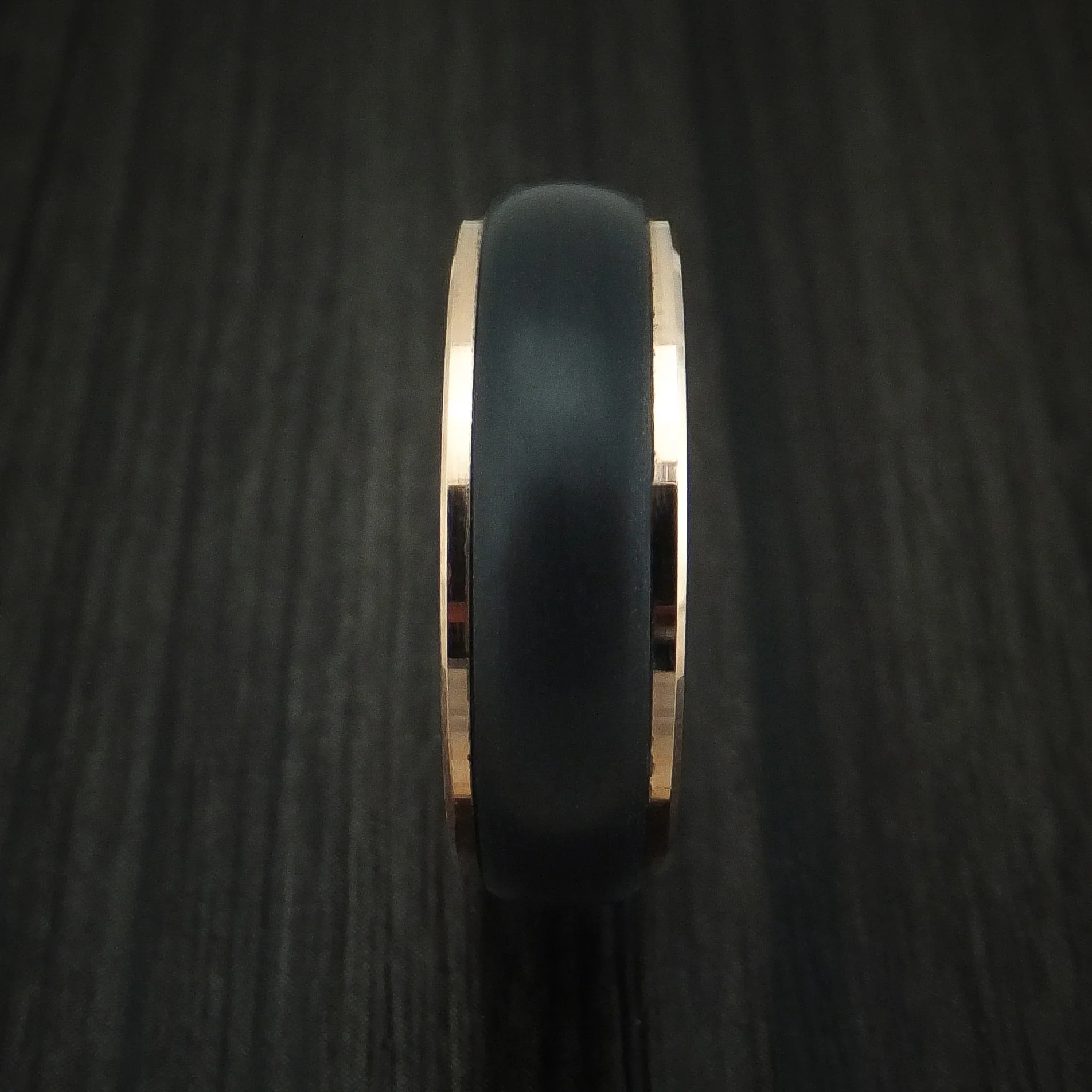 14K Rose Gold Men's Ring With Carbon Fiber Custom Made Band - Image 3