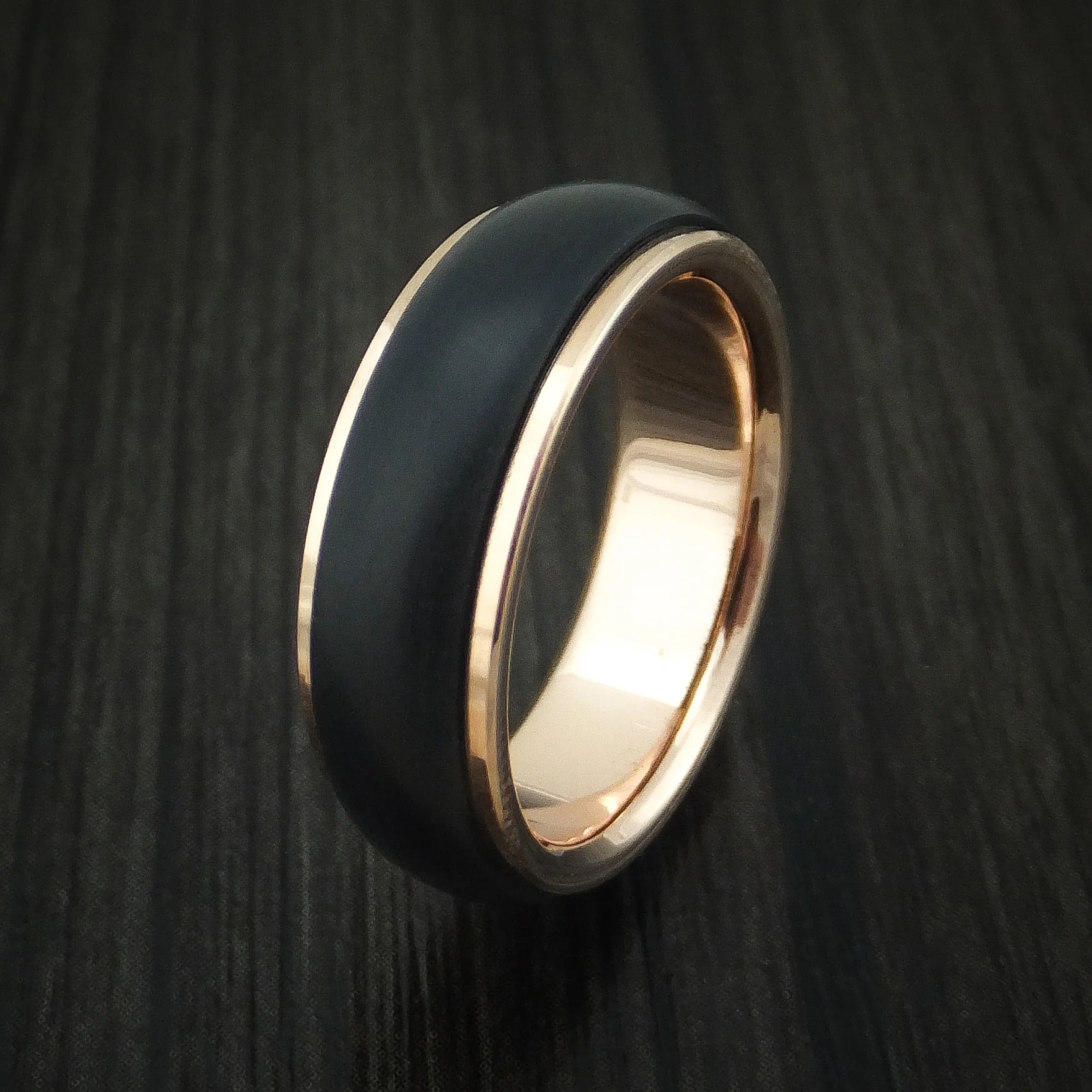 14K Rose Gold Men's Ring With Carbon Fiber Custom Made Band - Image 4