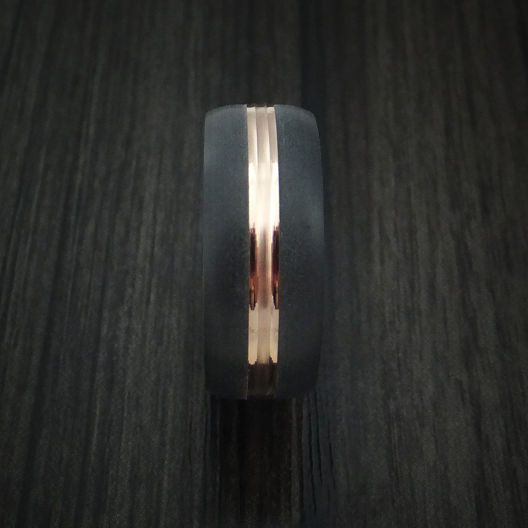 14K Rose Gold with Carbon Fiber Custom Made Men's Band - Image 3