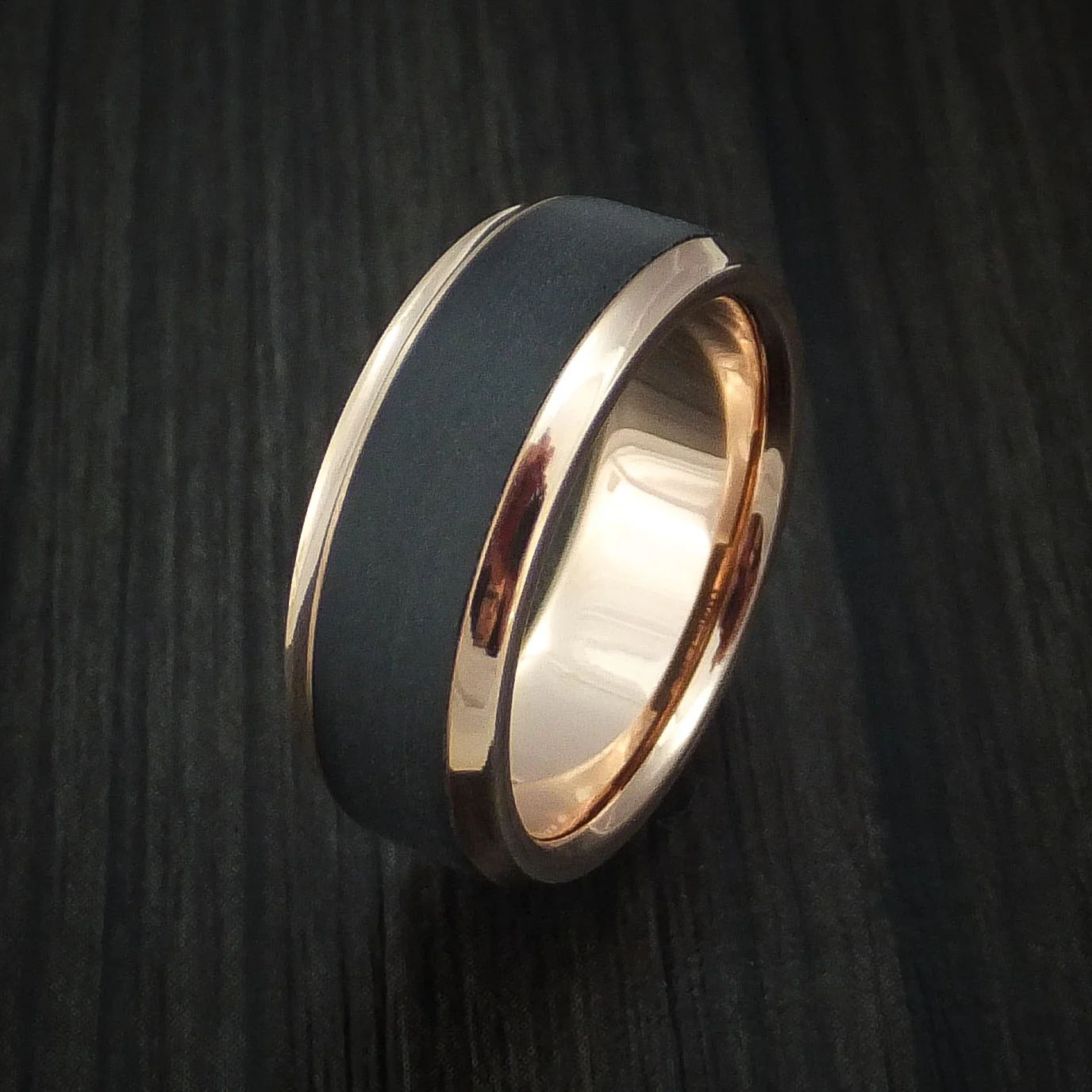14K Rose Gold with Carbon Fiber Custom Made Men's Band - Image 4