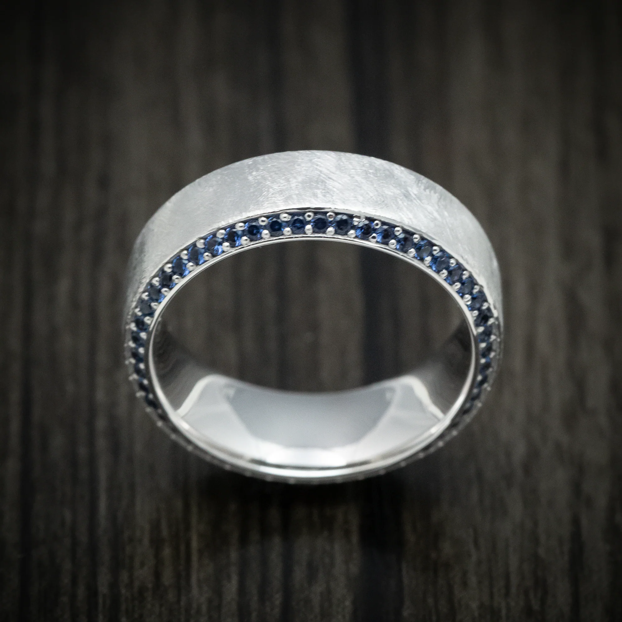 White Gold and Eternity Sapphire Men's Ring - Image 2