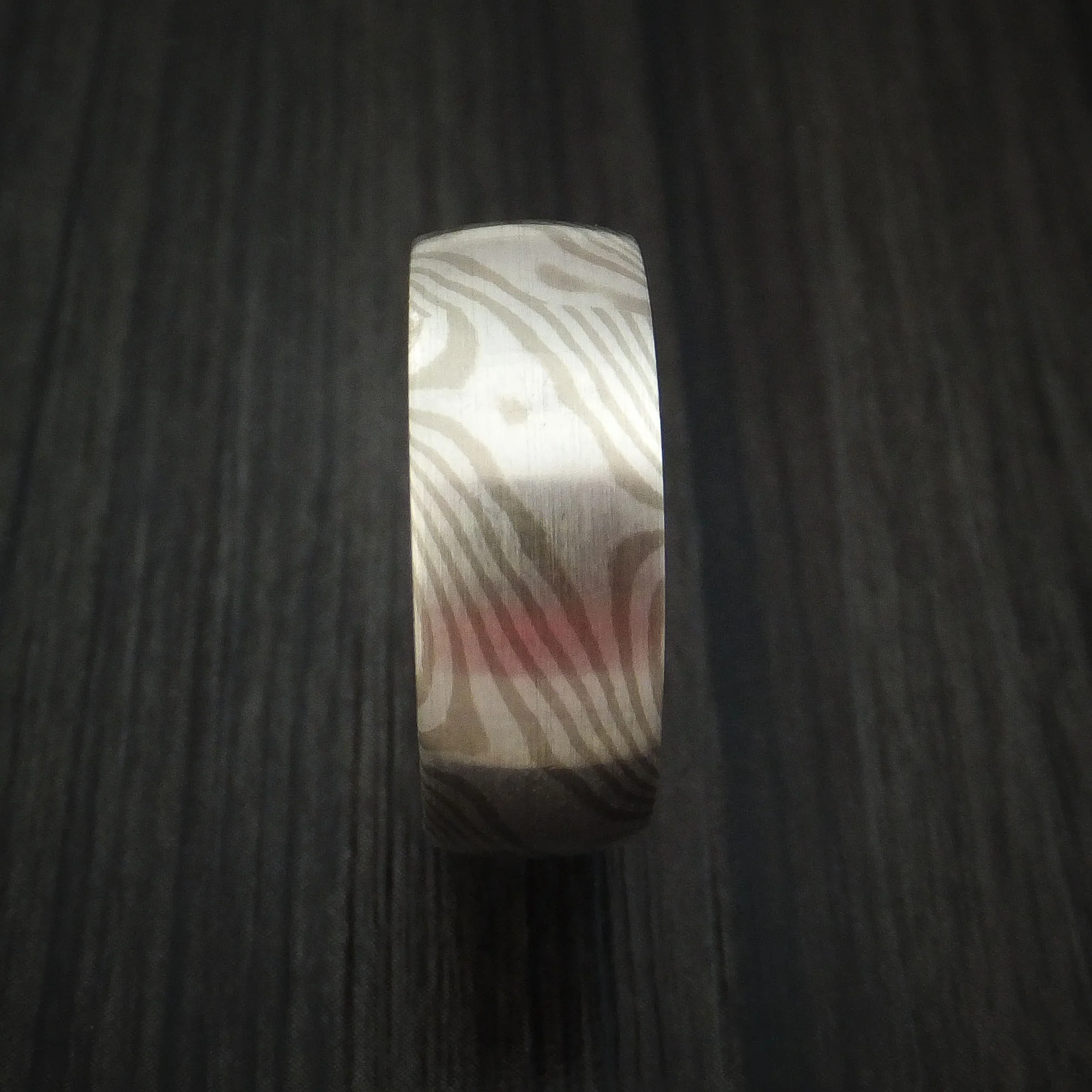 14k White Gold and Silver Mokume Gane Men's Ring Custom Made Band - Image 3