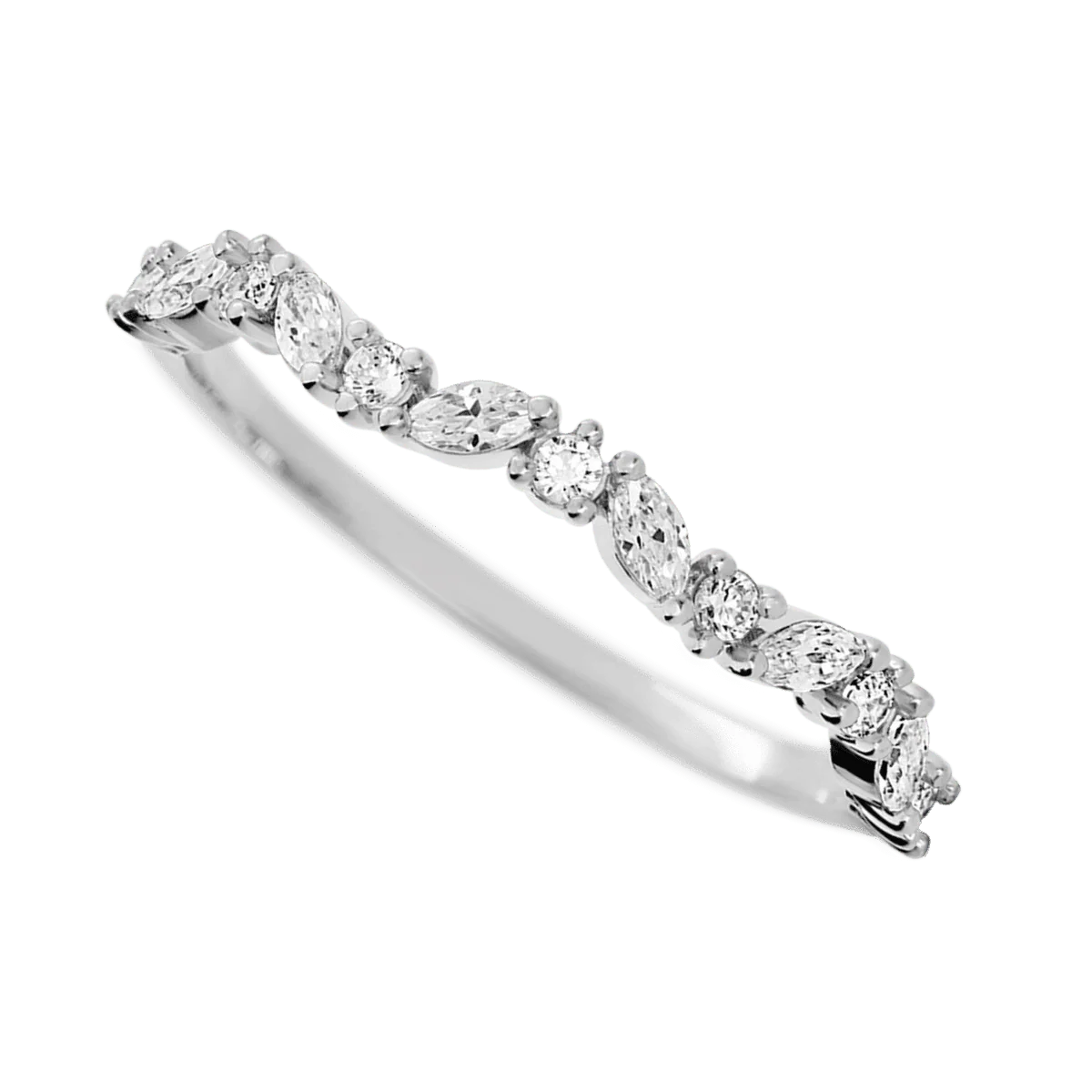 14K White Gold band with 8 Round and 7 Marquise Lab Grown Diamond having TCW-.33 - Image 3