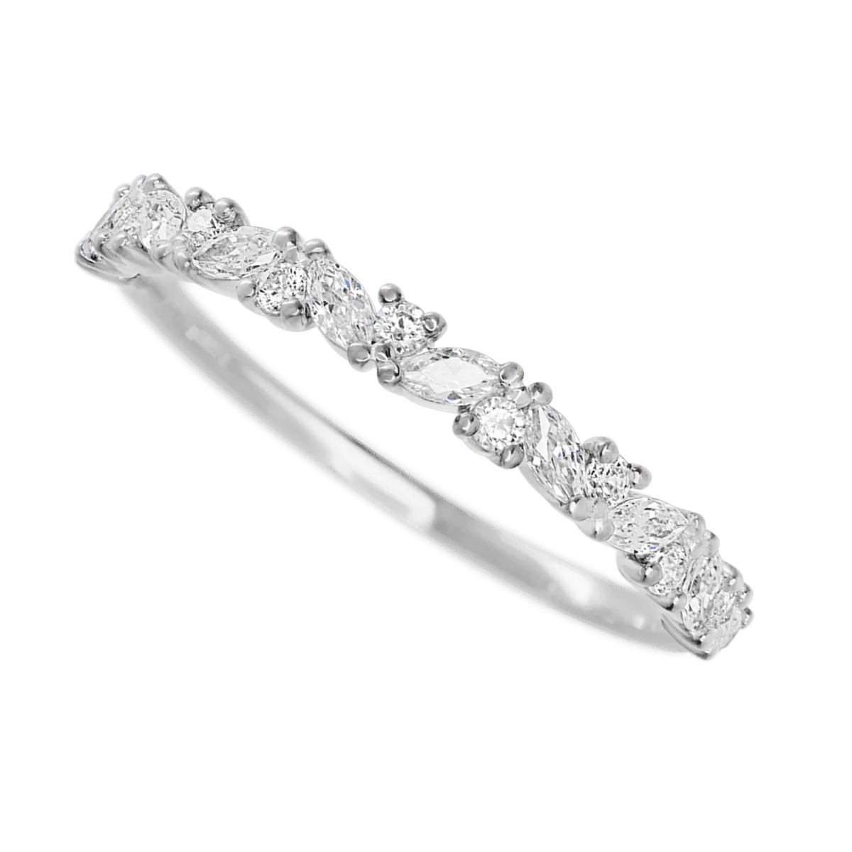 14K White Gold band with 9 Round and 8 Marquise Lab Grown Diamond having TCW-.38 - Image 3
