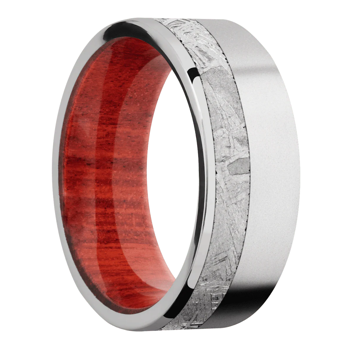 14K White Gold + Bead , Polish Finish + Red Heart