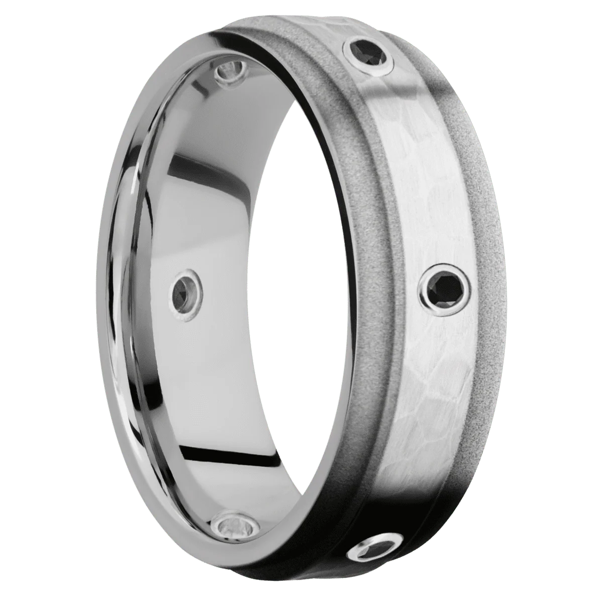 14K White Gold + Hammer , Sand Finish