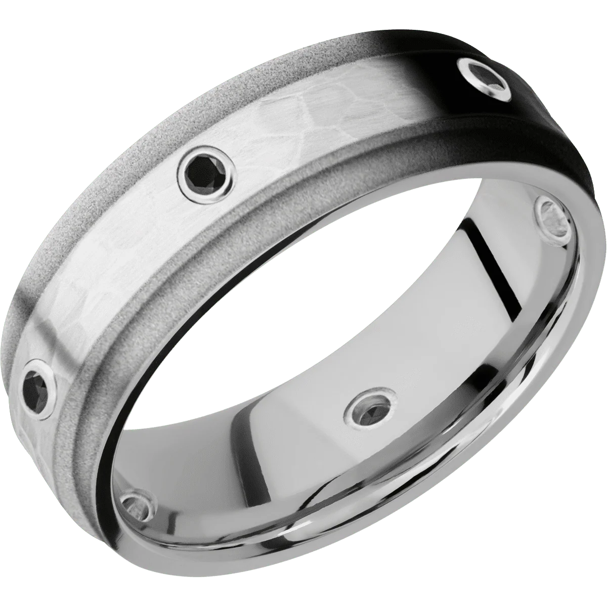 14K White Gold + Hammer , Sand Finish - Image 2