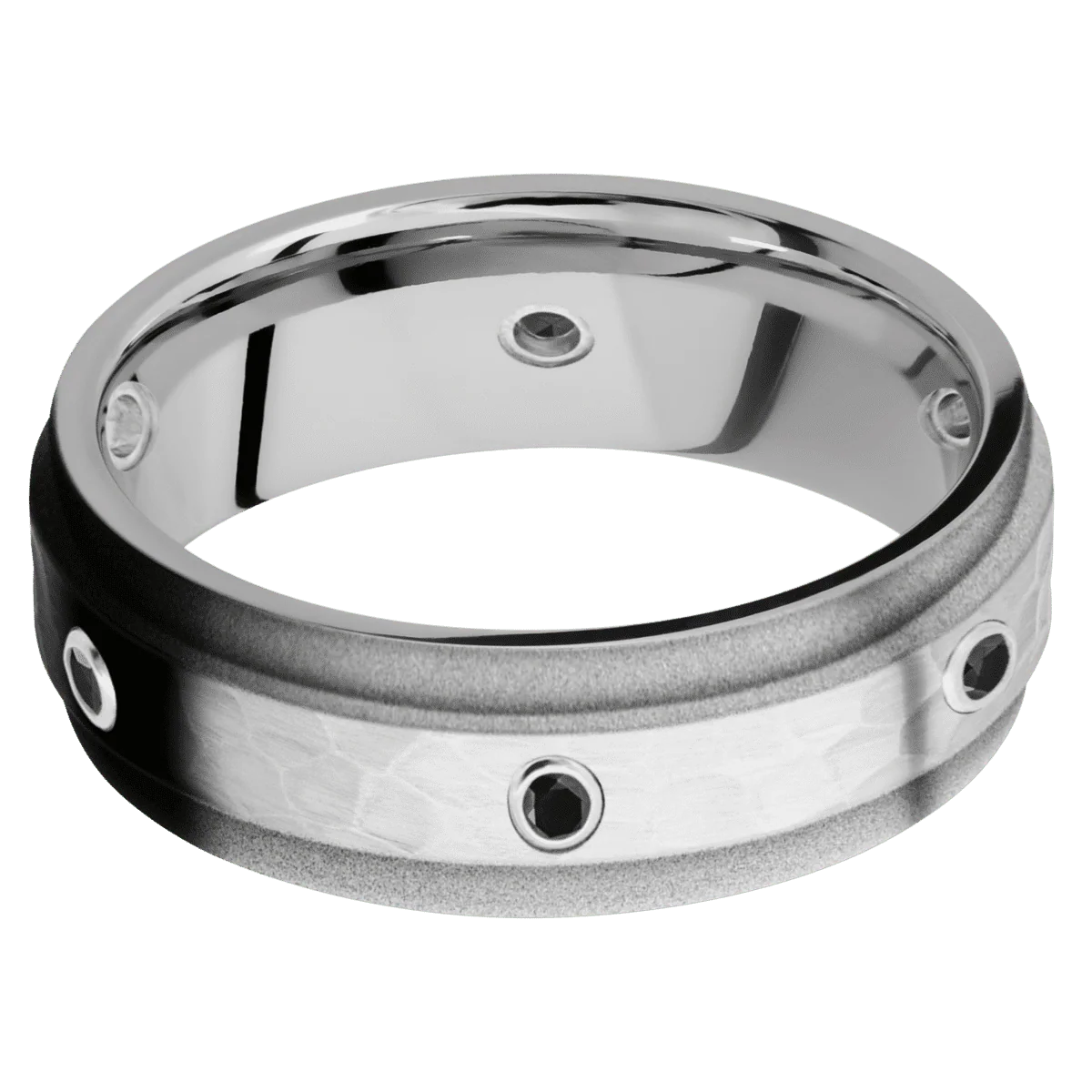 14K White Gold + Hammer , Sand Finish - Image 3
