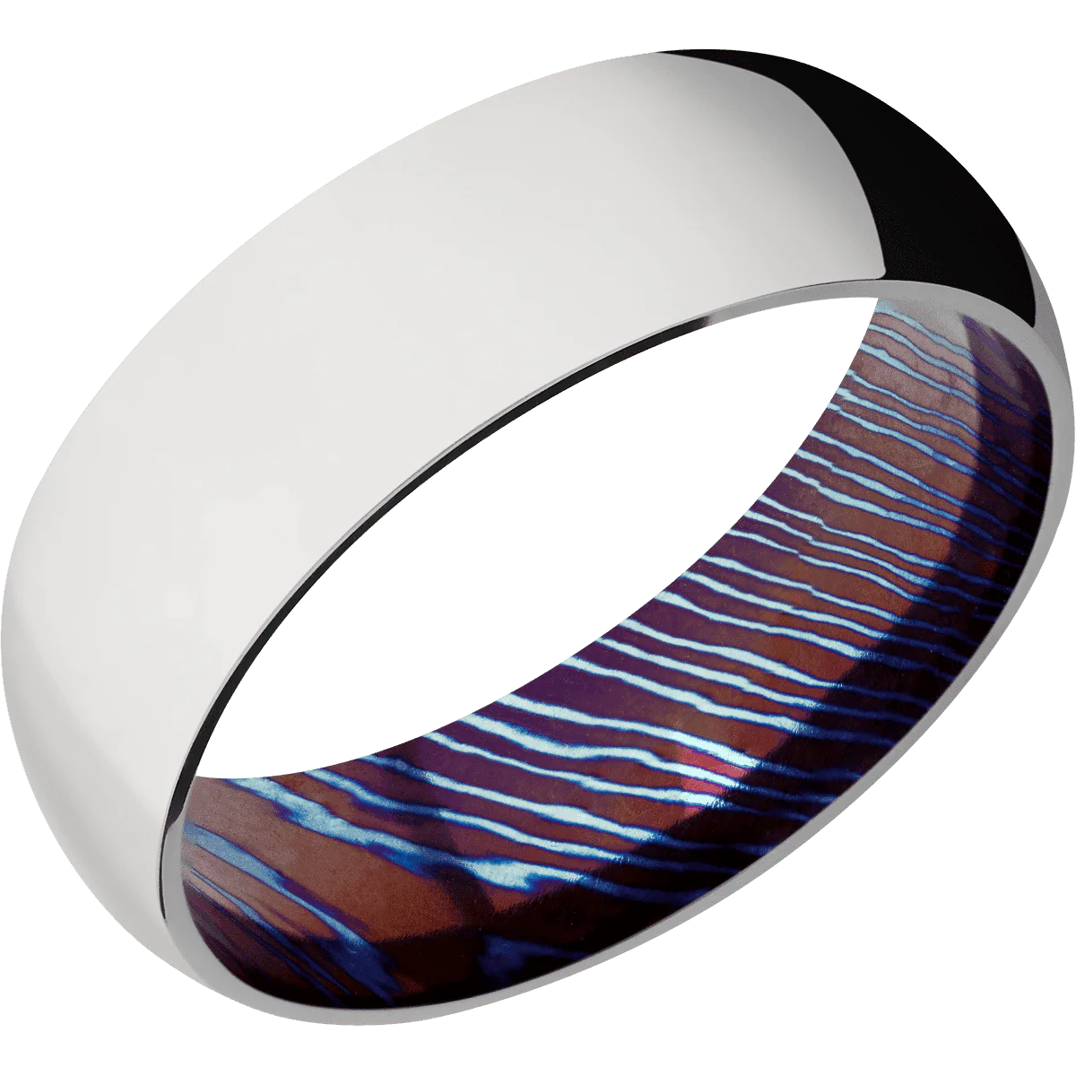 14K White Gold + Polish Finish + Titanium Damascus - Image 2