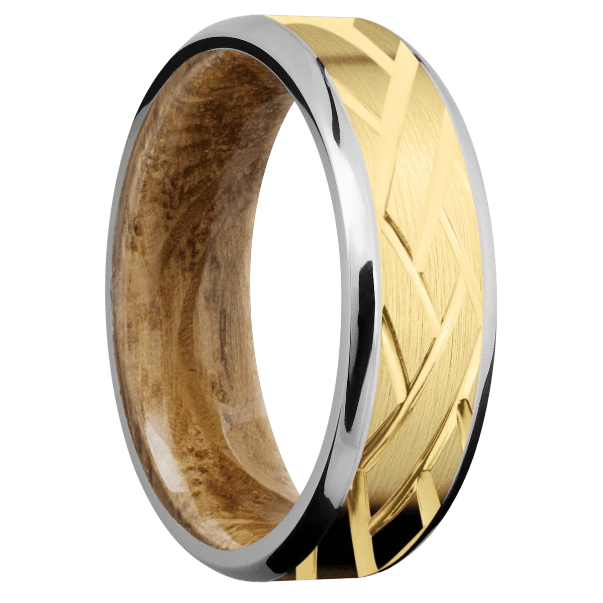 14K White Gold + Polish , Polish Finish + Whiskey Barrel