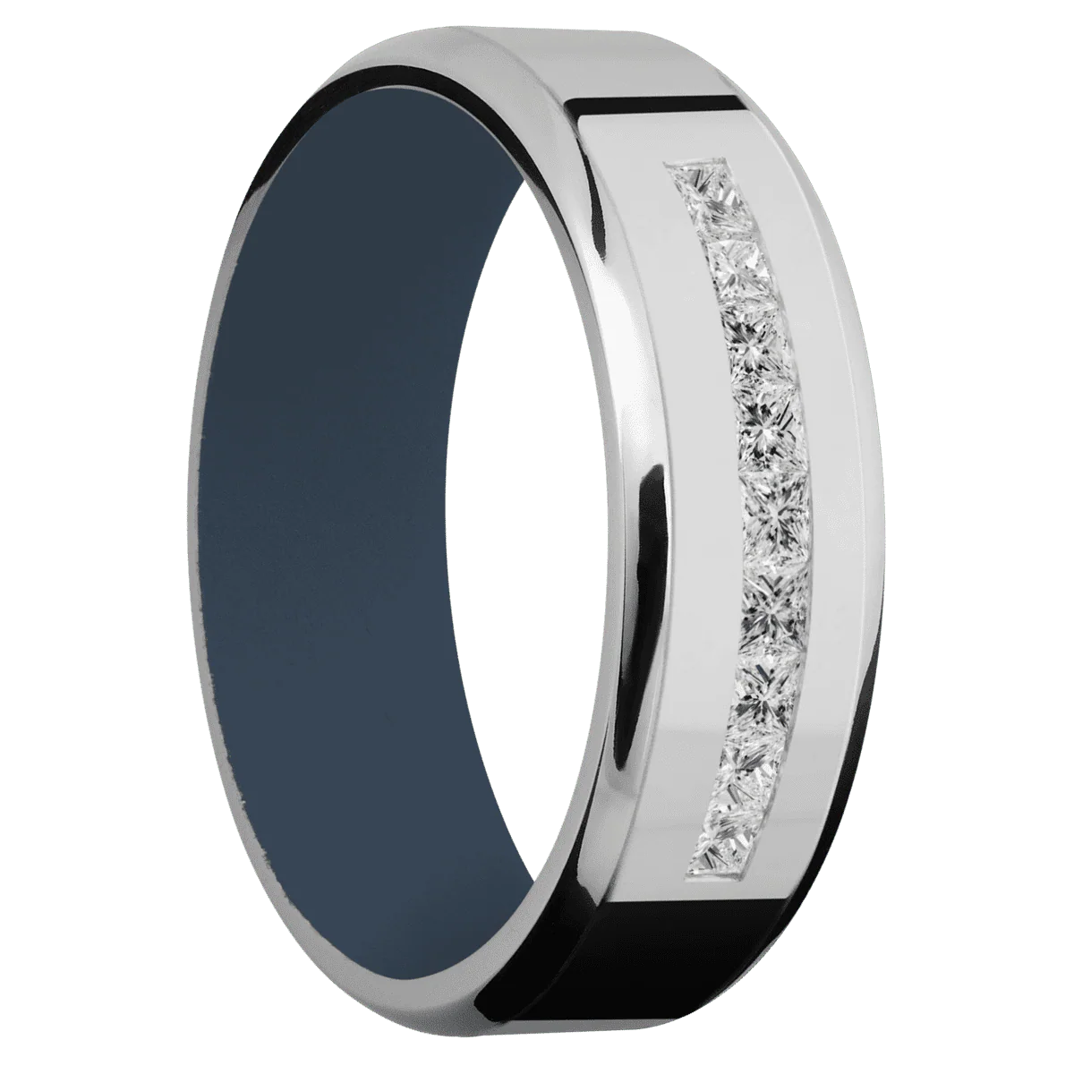 14K White Gold + Polish , Satin Finish + Navy Blue