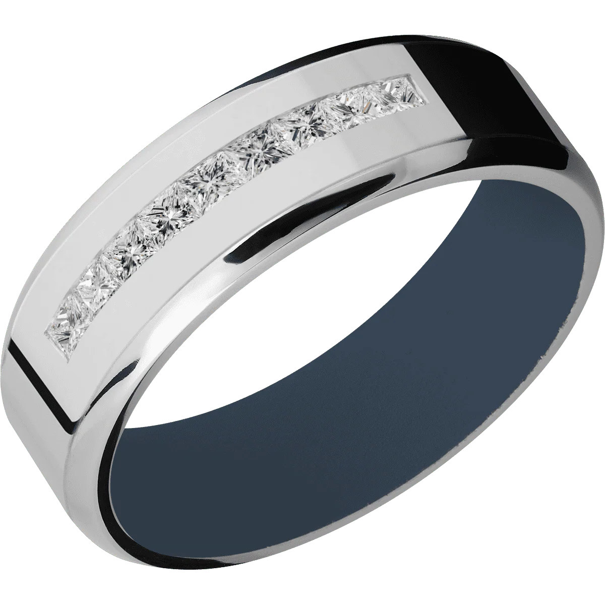 14K White Gold + Polish , Satin Finish + Navy Blue - Image 2