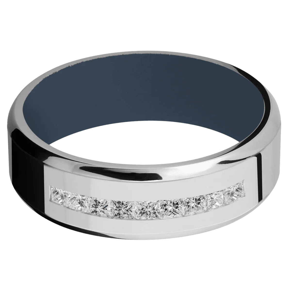 14K White Gold + Polish , Satin Finish + Navy Blue - Image 3
