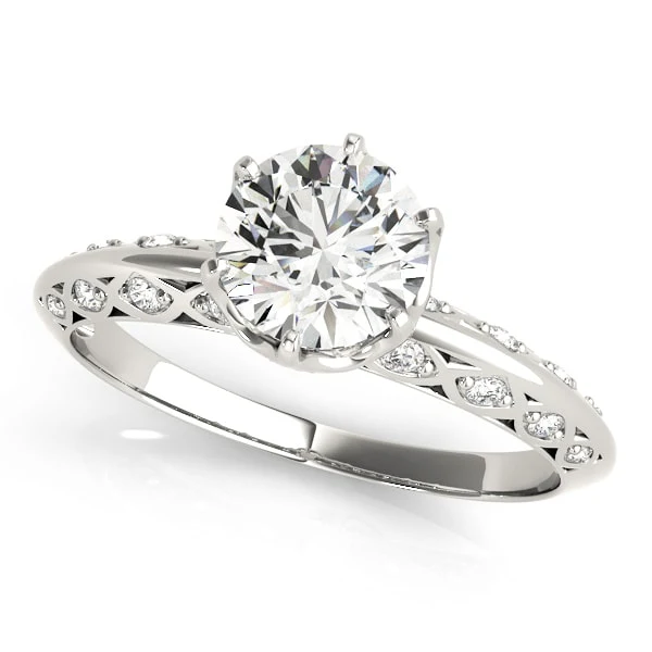 14K White Gold Round Diamond Vintage Engagement Ring
