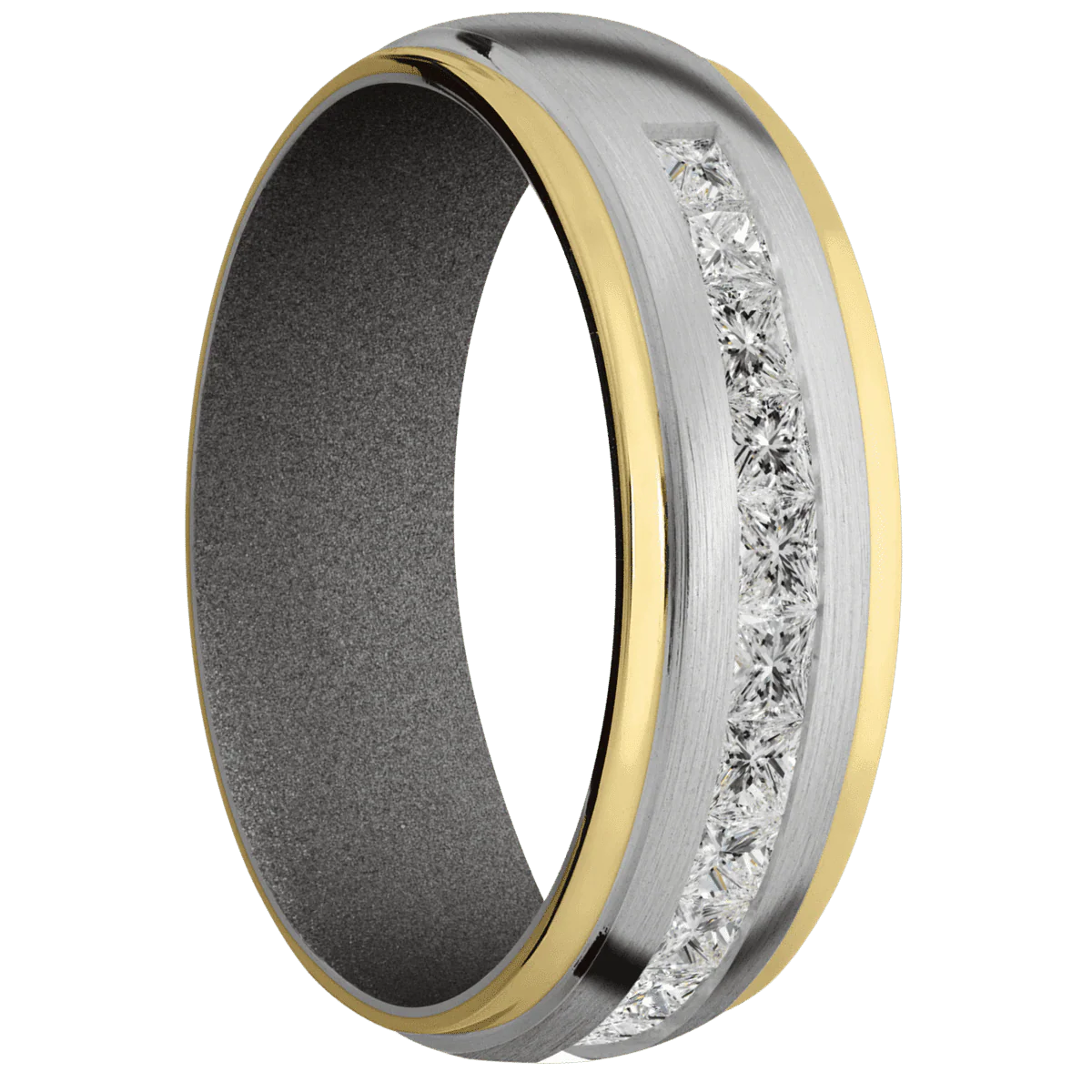 14K White Gold + Satin , Polish Finish + Gun Metal Grey