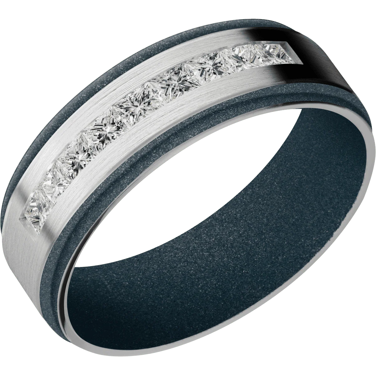 14K White Gold + Satin , Satin Finish + Blue Titanium - Image 2