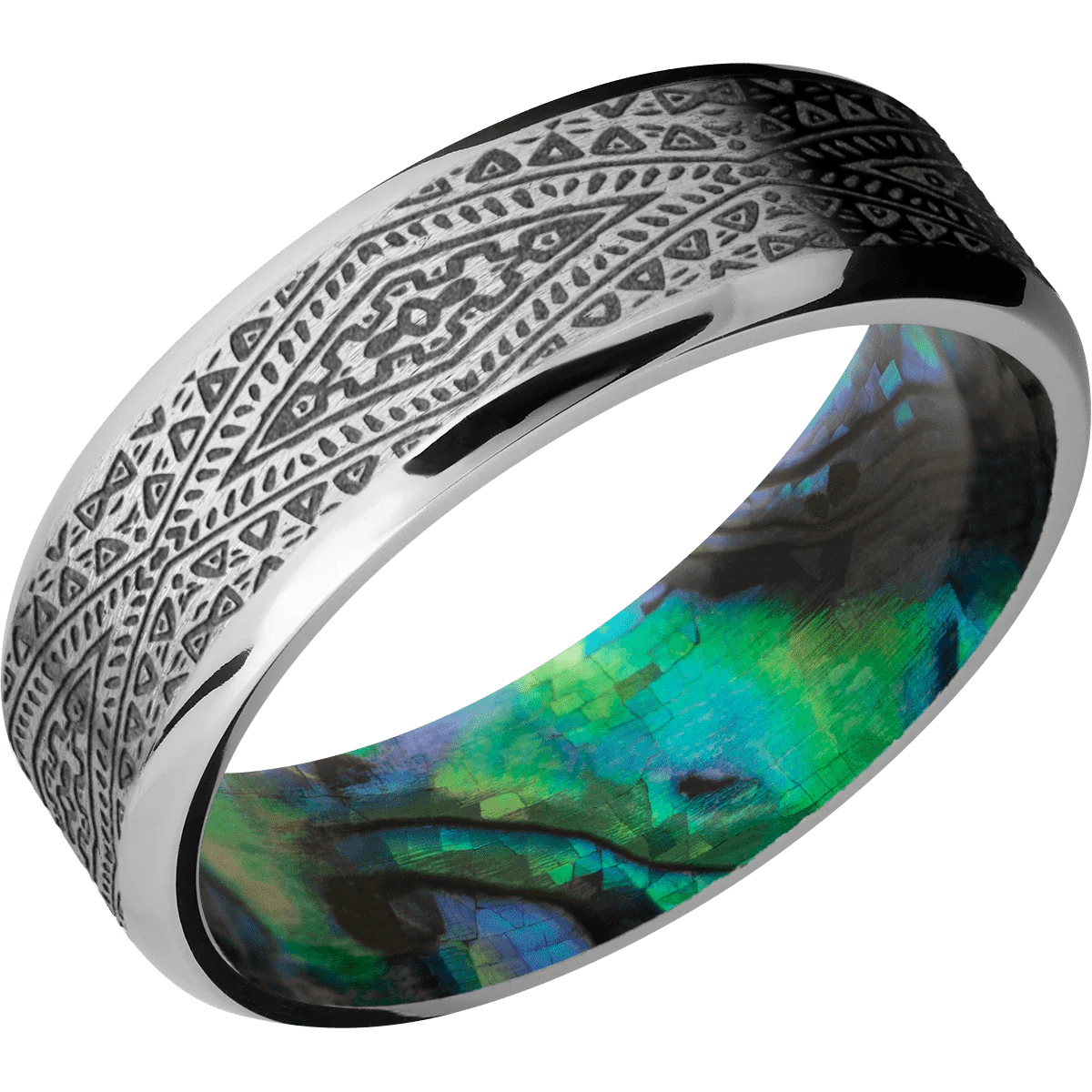 14K White Gold + Stone , Polish Finish + Abalone - Image 2