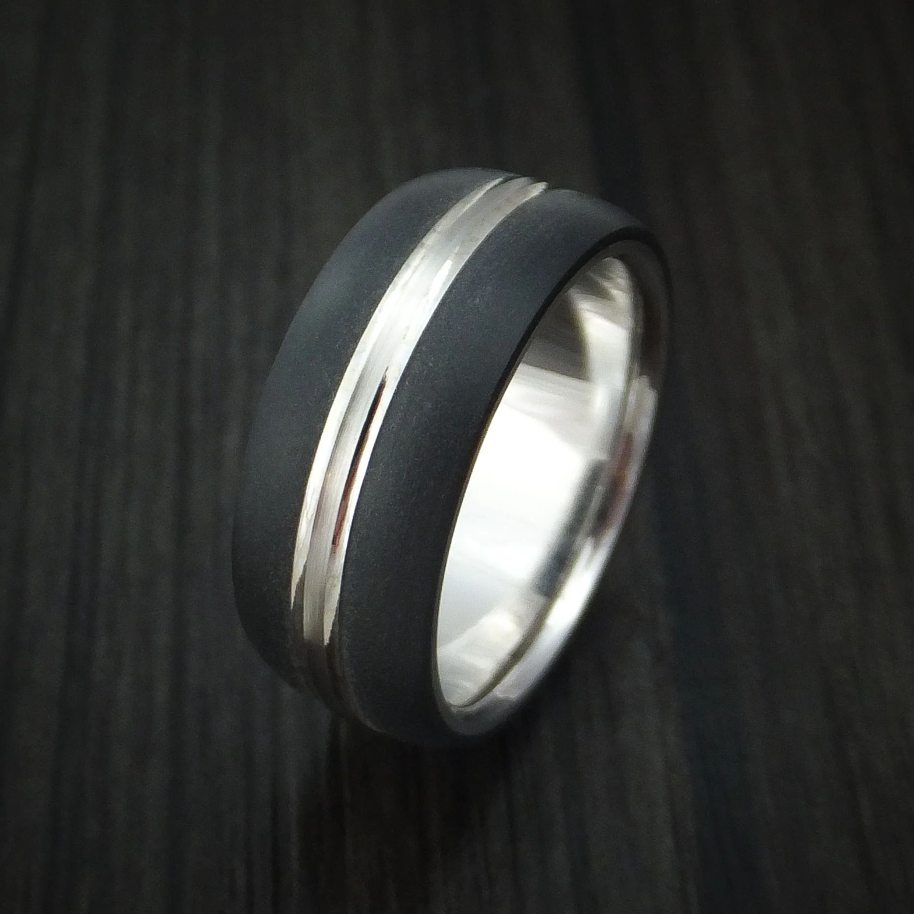 14K White Gold with Carbon Fiber Custom Made Men's Band - Image 4