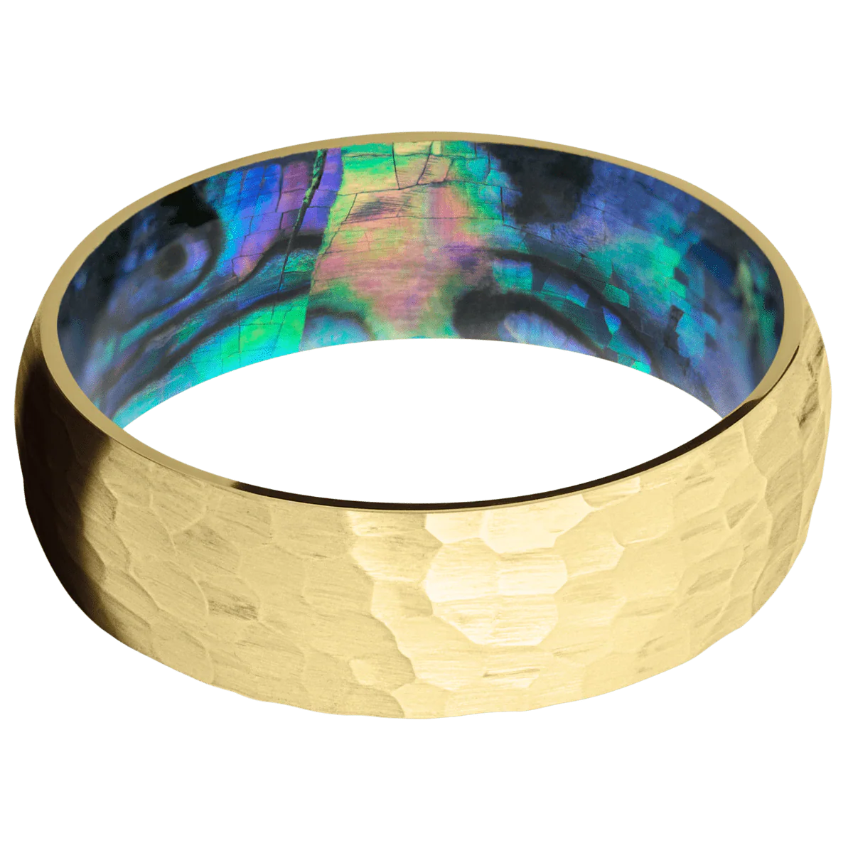 14K Yellow Gold + Hammer Finish + Abalone - Image 3