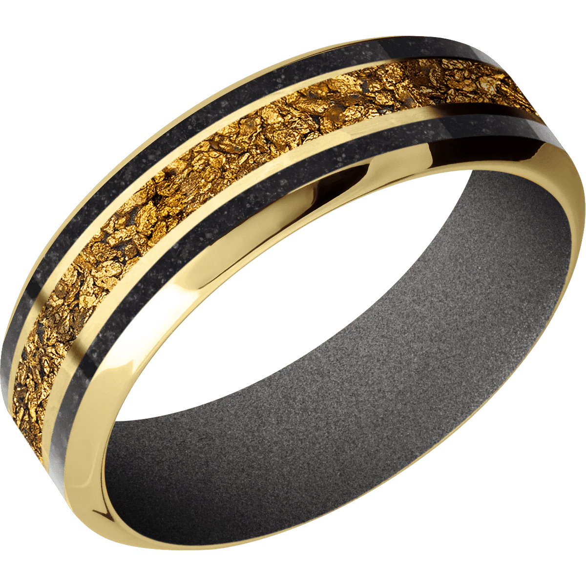 14K Yellow Gold + Hammer , Polish Finish + Gun Metal Grey - Image 2