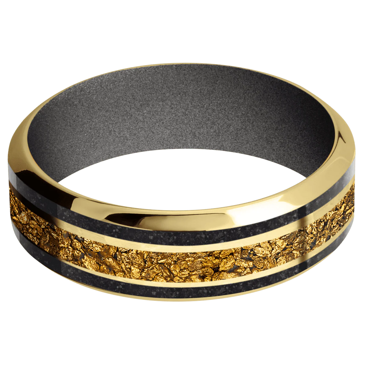14K Yellow Gold + Hammer , Polish Finish + Gun Metal Grey - Image 3