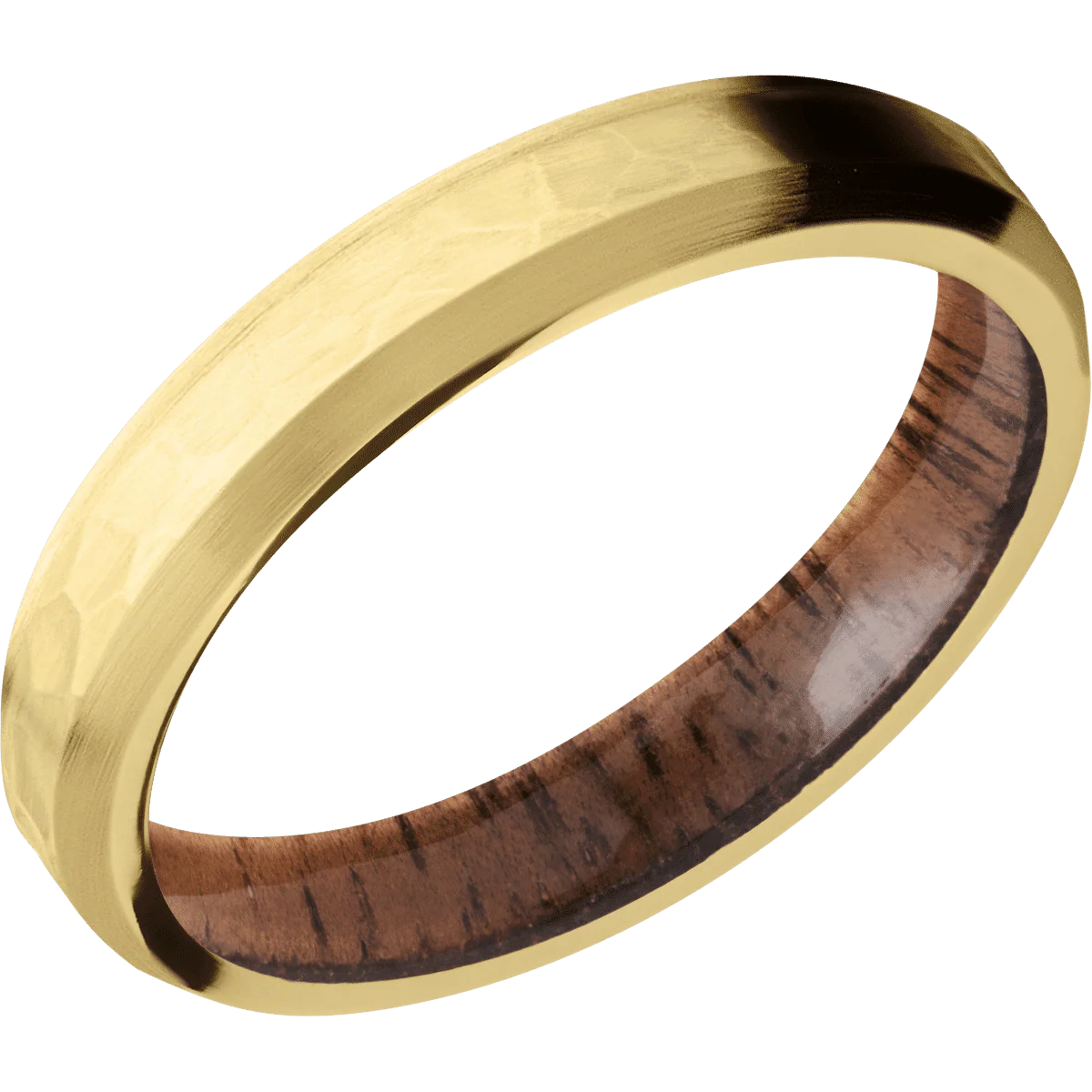 14K Yellow Gold + Hammer , Satin Finish + Koa - Image 2