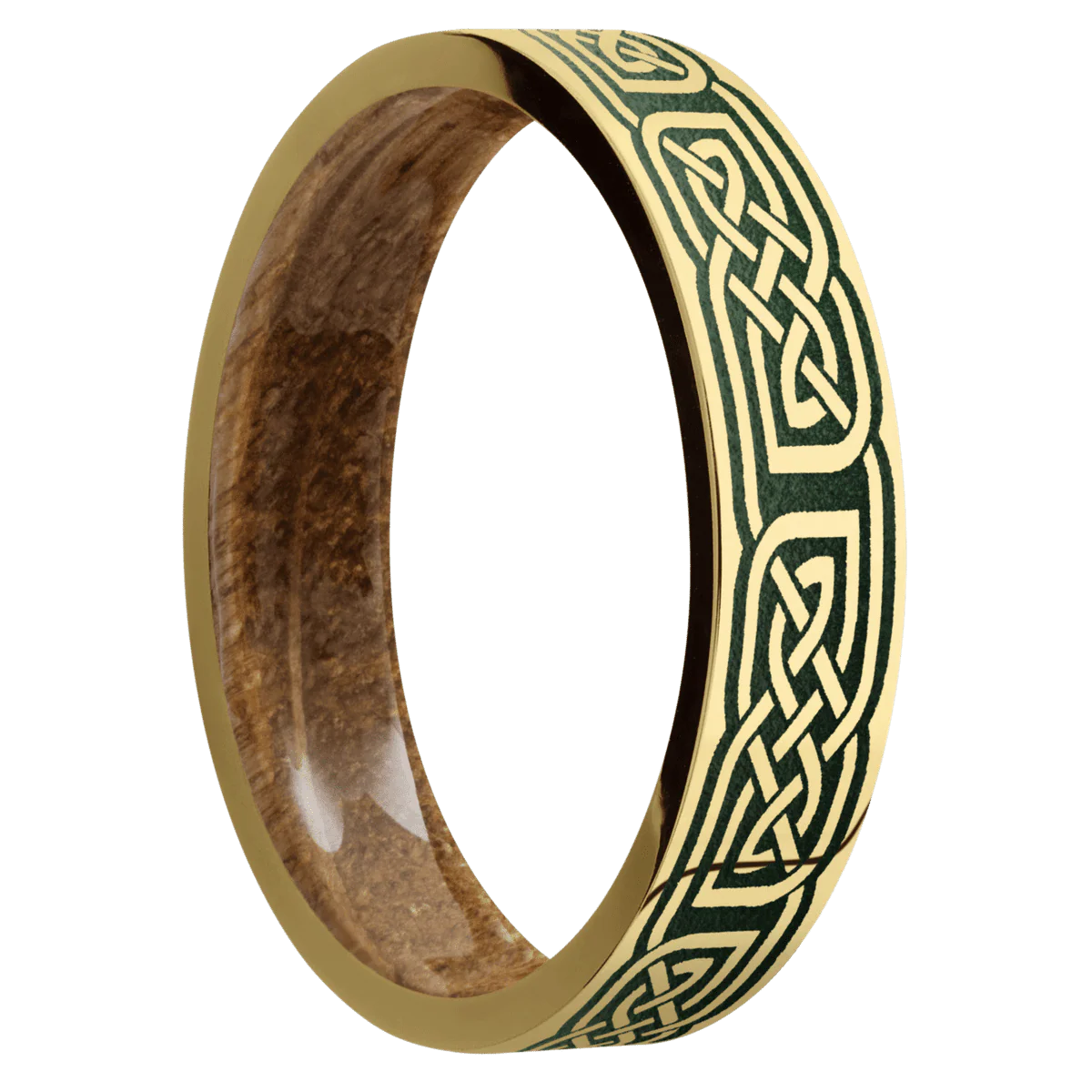 14K Yellow Gold + Polish Finish + Whiskey Barrel