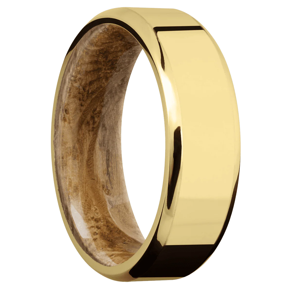 14K Yellow Gold + Polish , Polish Finish + Whiskey Barrel