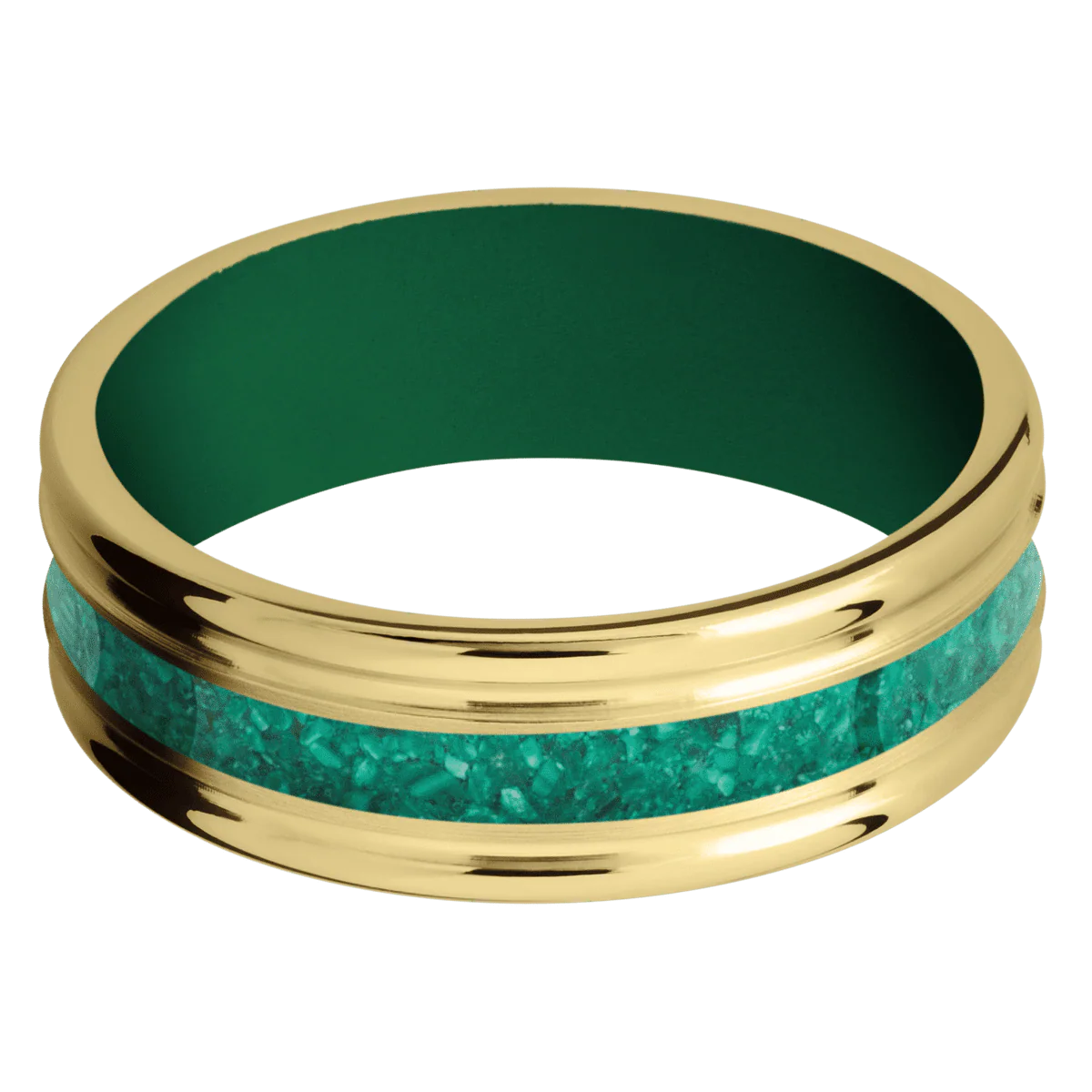 14K Yellow Gold + Satin , Polish Finish + Green - Image 3