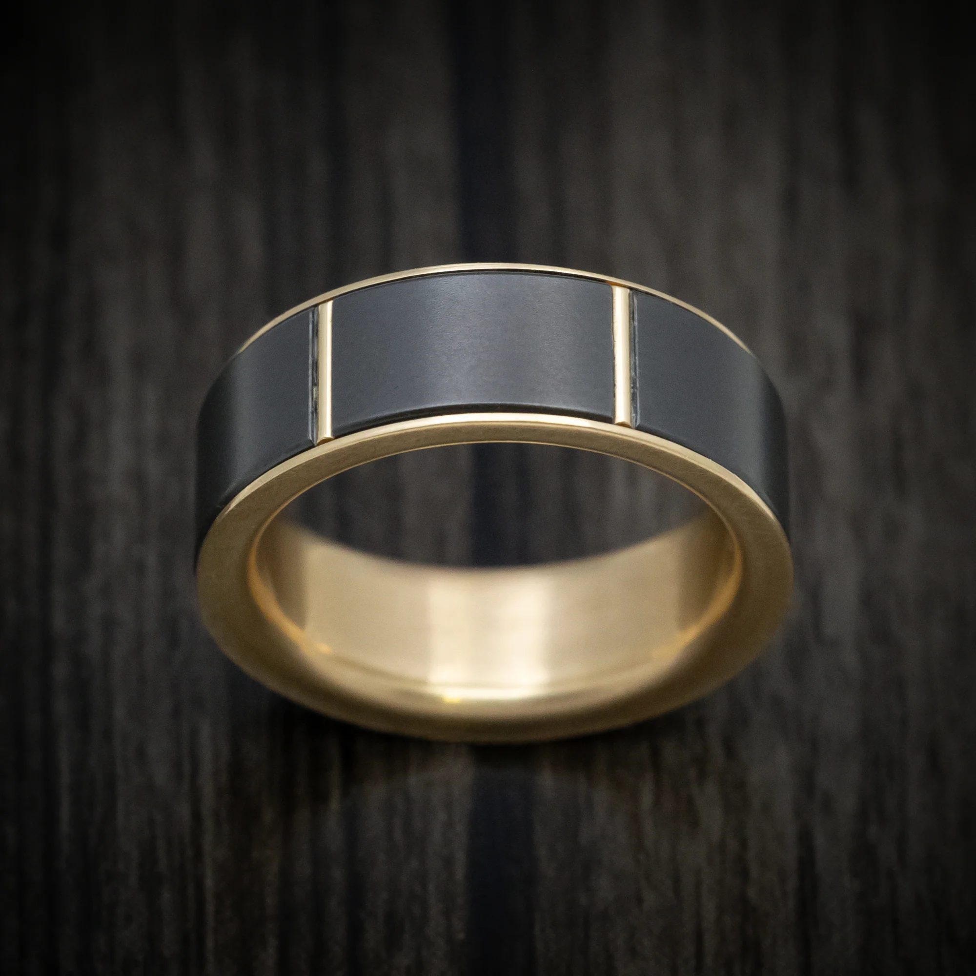 14K Yellow Gold Spinner Ring with Black Zirconium Inlay - Image 2