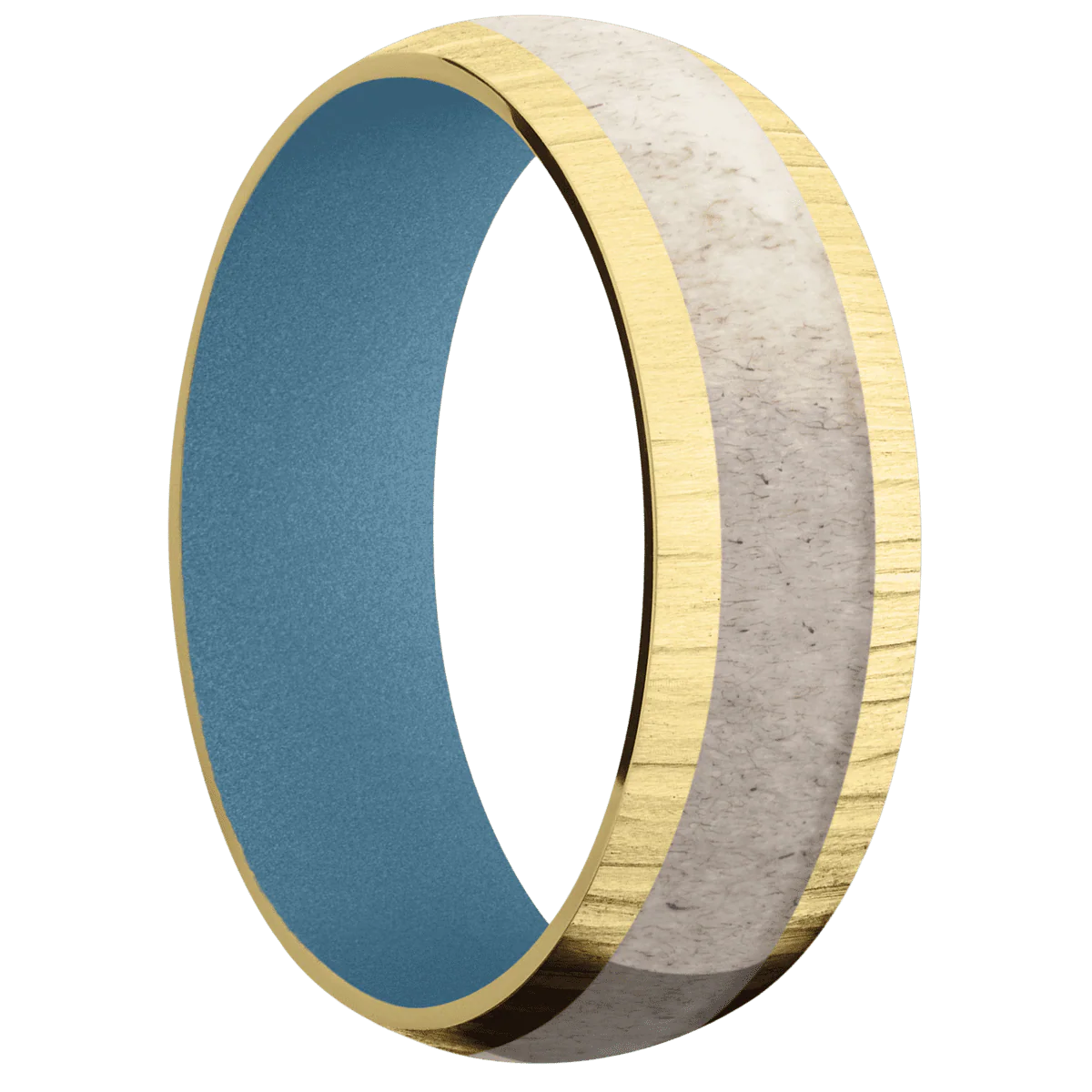 14K Yellow Gold + Treebark1 Finish + Polar Blue