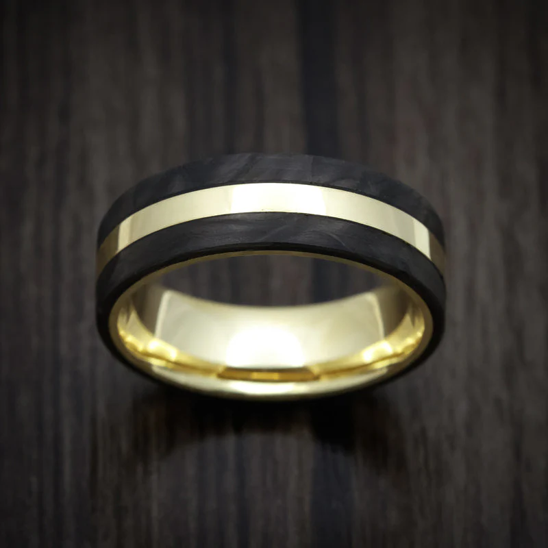 18K Gold Men's Ring with Forged Carbon Fiber Inlays - Image 2