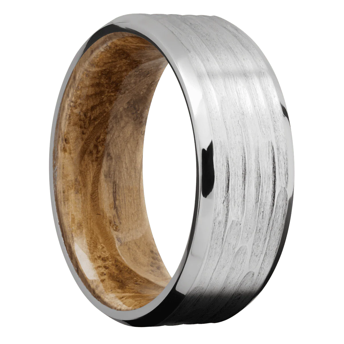 18K White Gold + Treebarkh , Polish Finish + Whiskey Barrel
