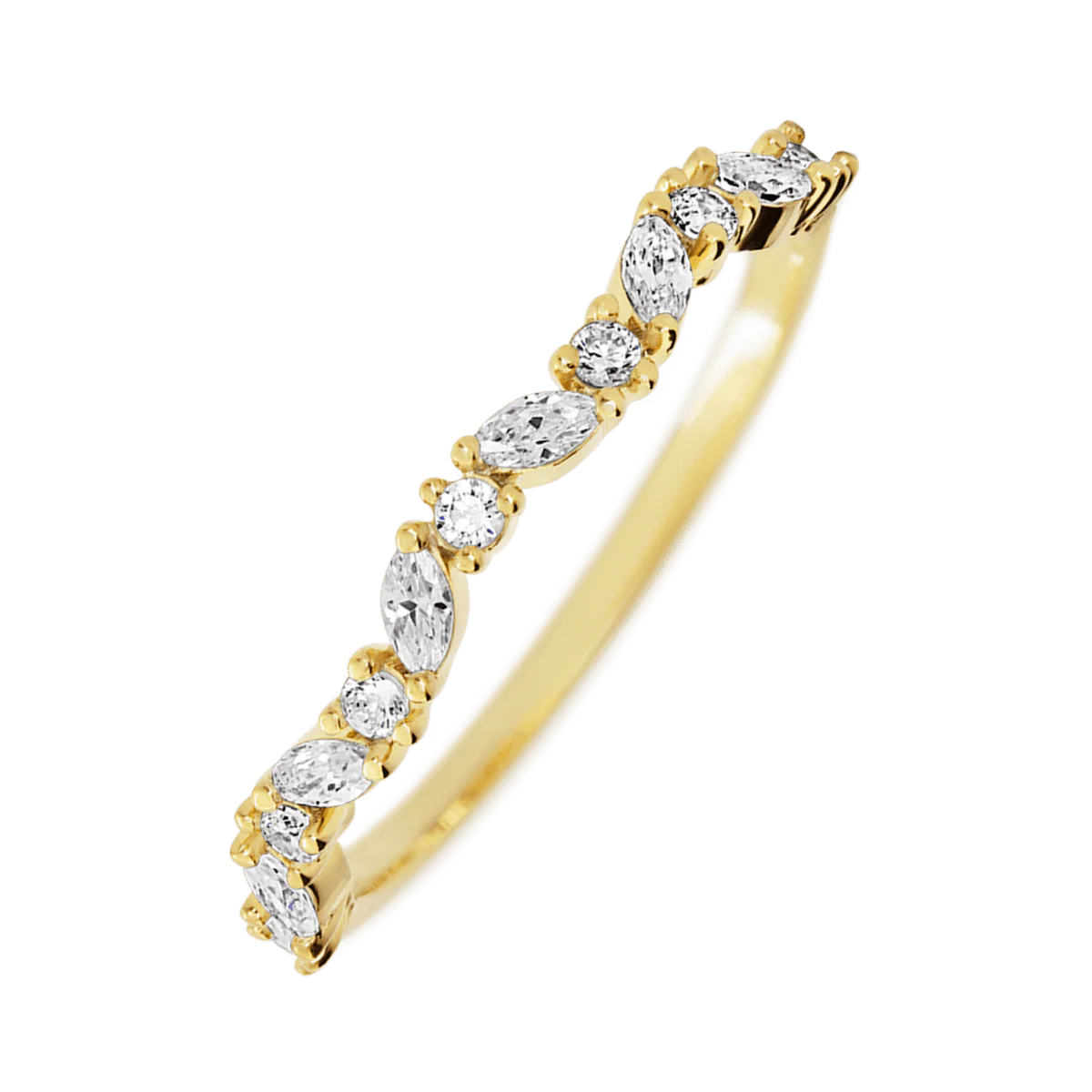 18K Yellow Gold band with 8 Round and 7 Marquise Lab Grown Diamond having TCW-.33
