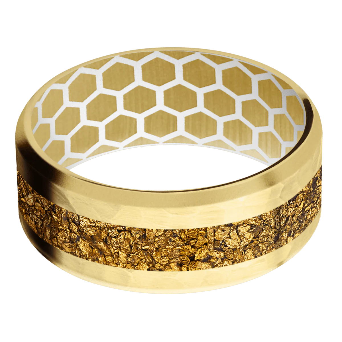 18K Yellow Gold + Hammer , Bead Finish + White - Image 3